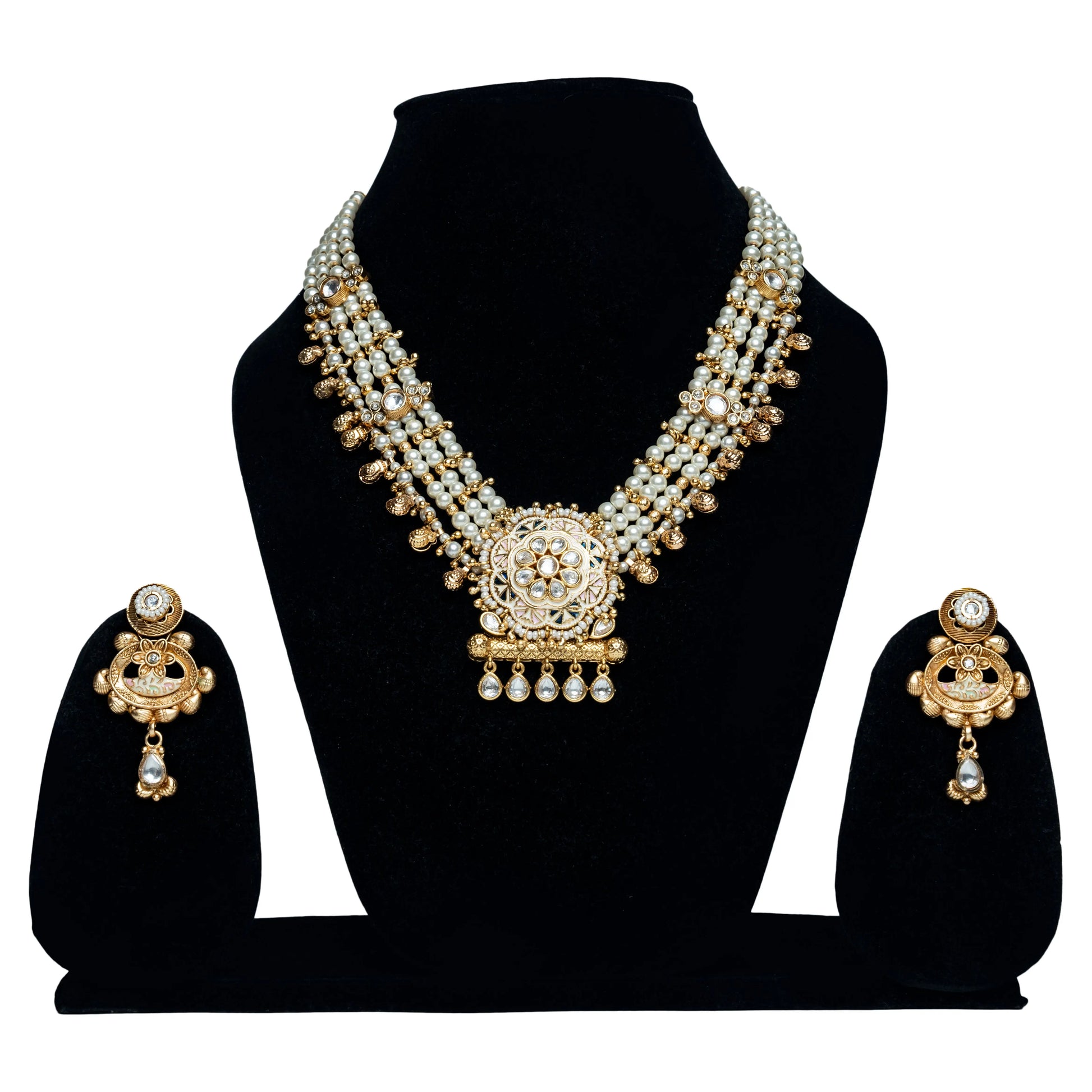 White Pearl Rajwada Kundan Jewelry