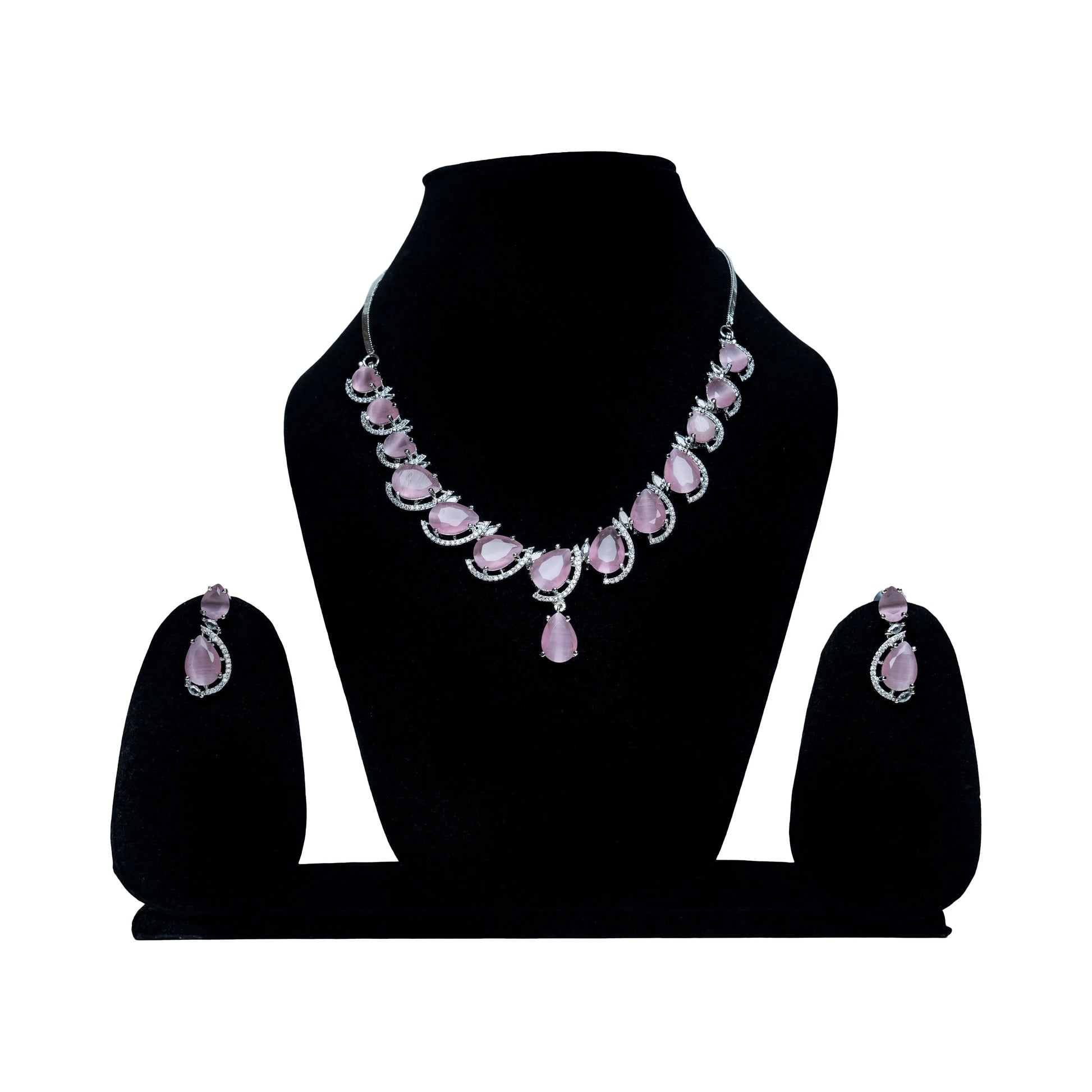 Pink Stone American Diamond Necklace Set