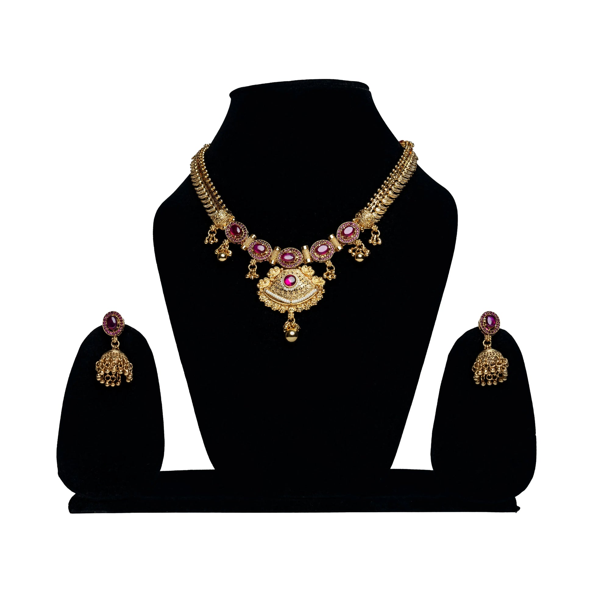 Temple Choker Set with Magenta Stones