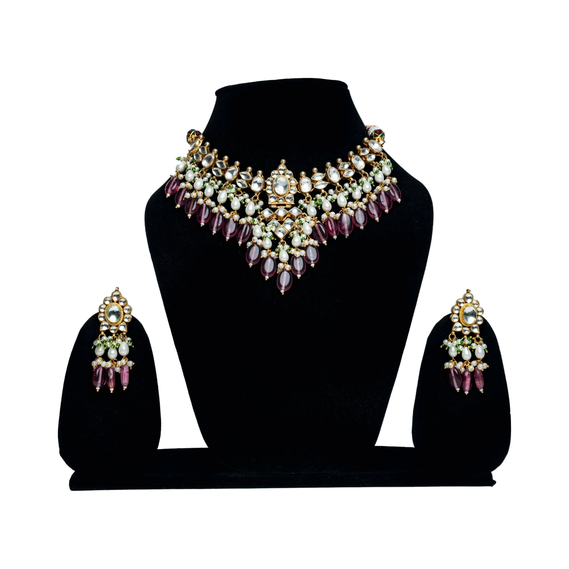 White & Magenta Royal Drop Choker Necklace Set