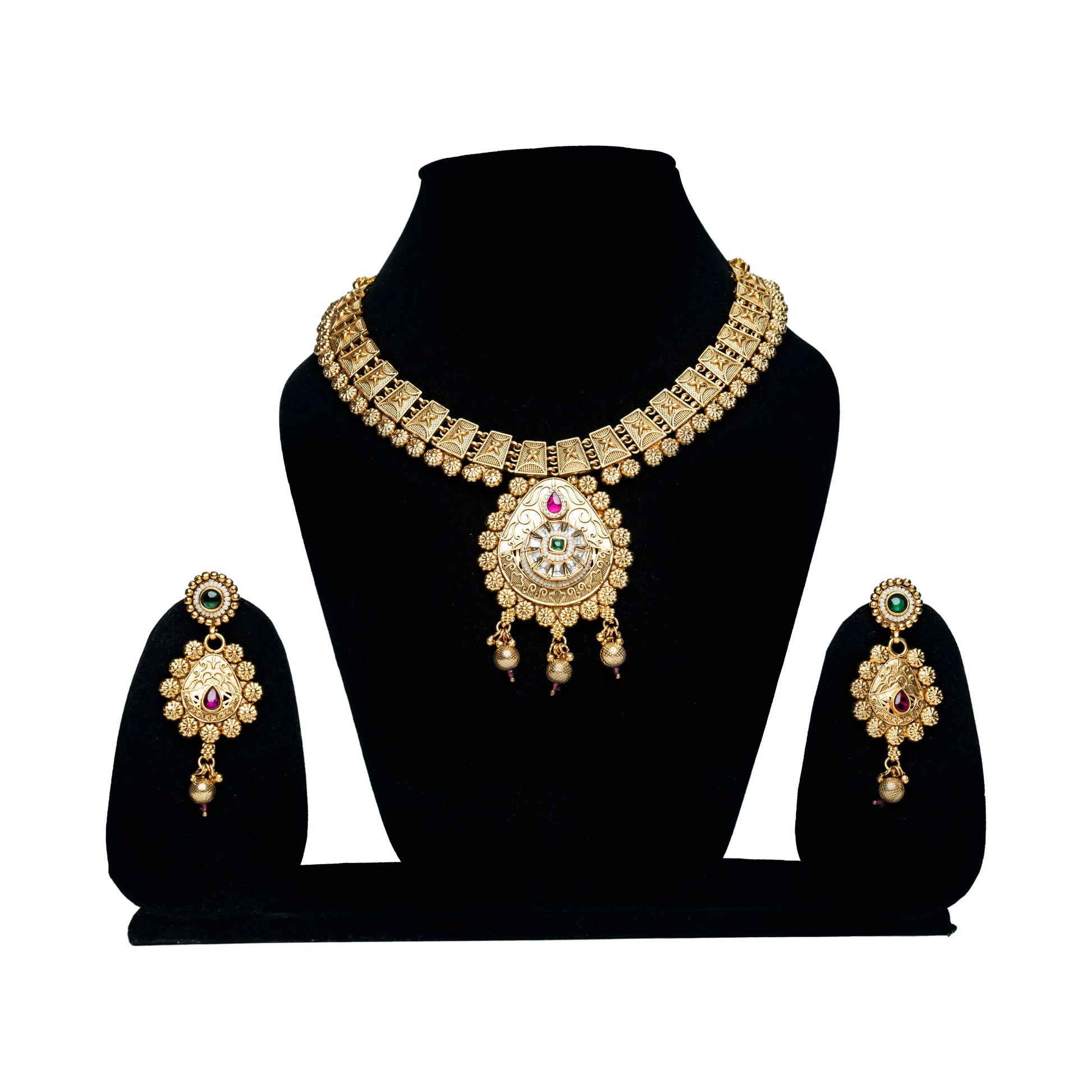 Antique Gold Bridal Jewellery Set – Traditional Necklace with Earrings