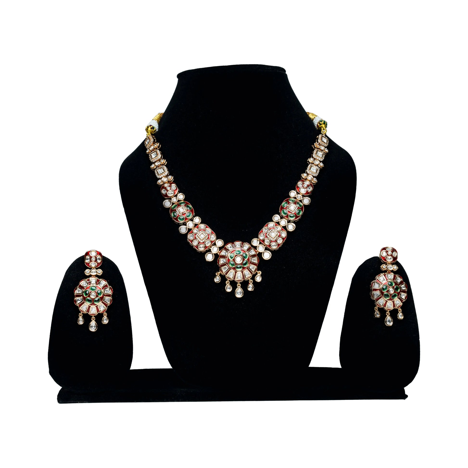 Red&Green Meenakari Kundan Necklace Set