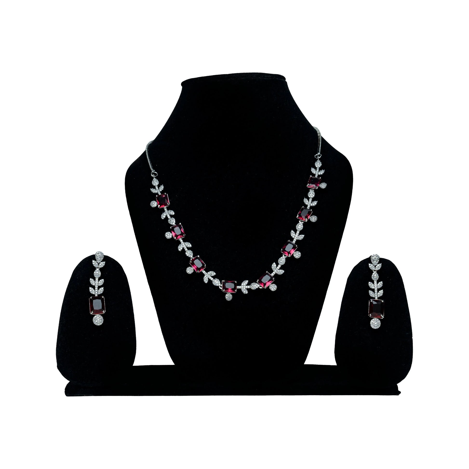 Red Stone AD Necklace with Earrings