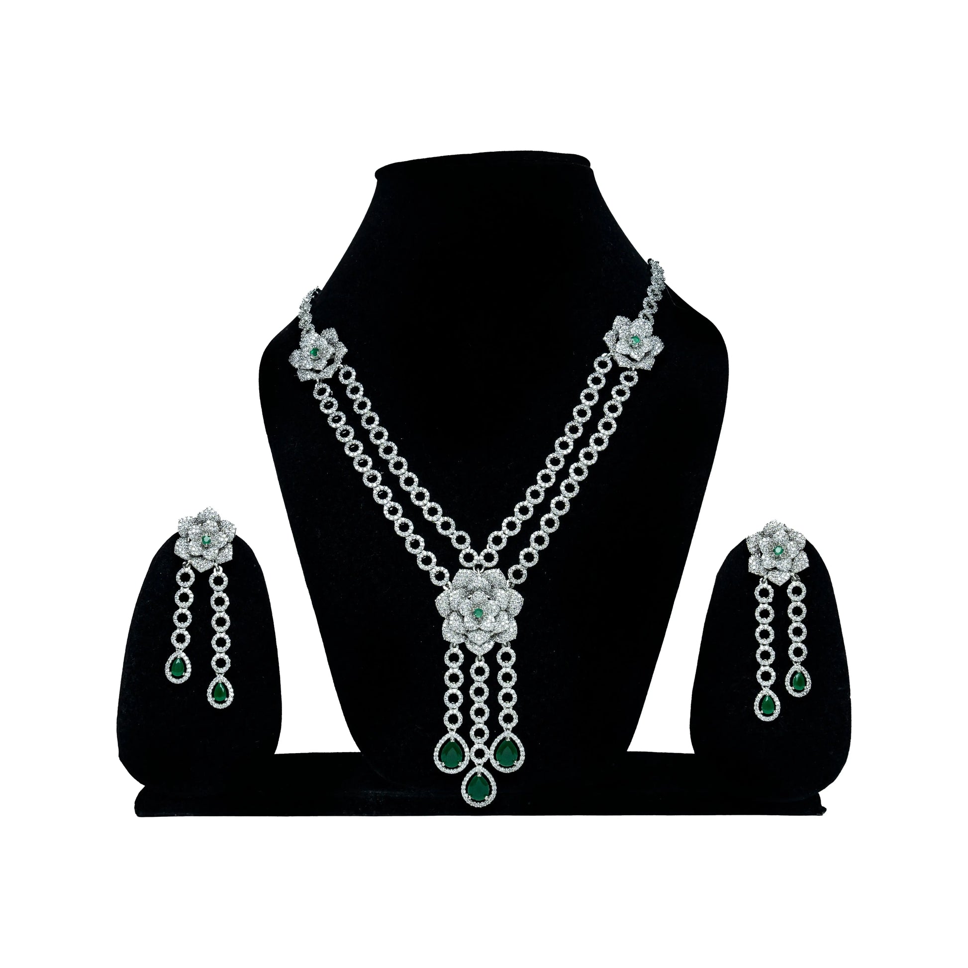 AD Necklace with Green Drop Stones Set