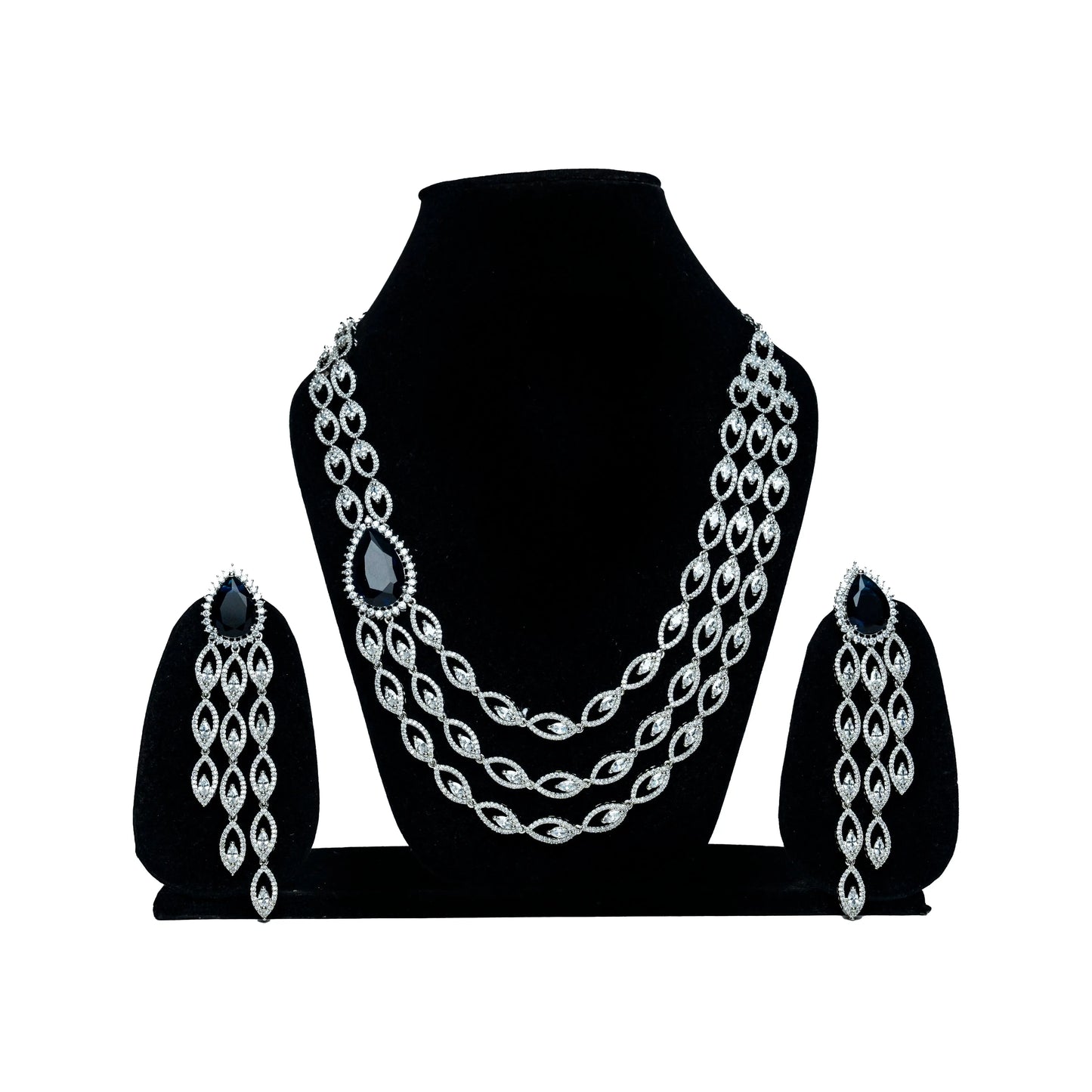 Black AD Necklace Set with Teardrop Earrings