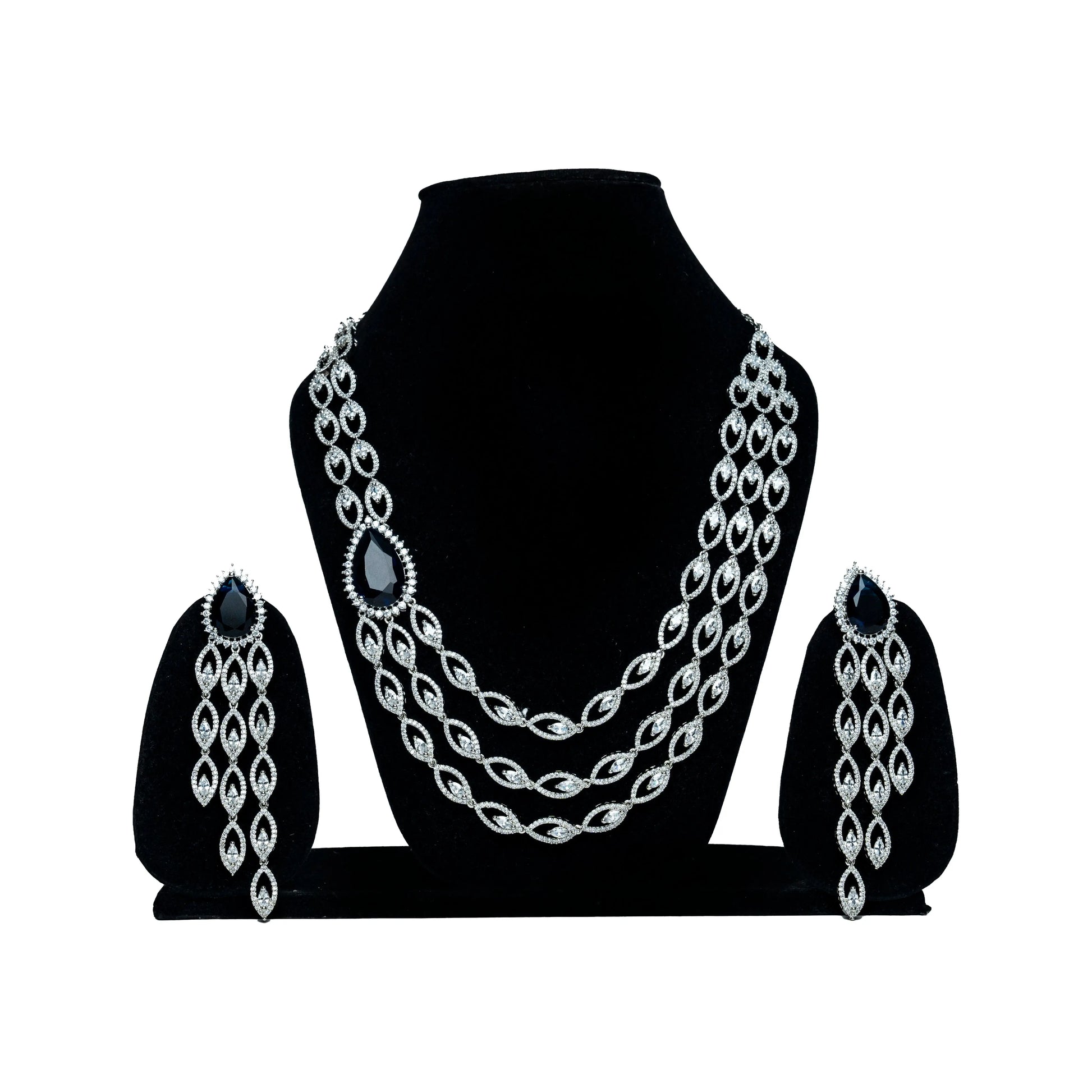 Black AD Necklace Set with Teardrop Earrings