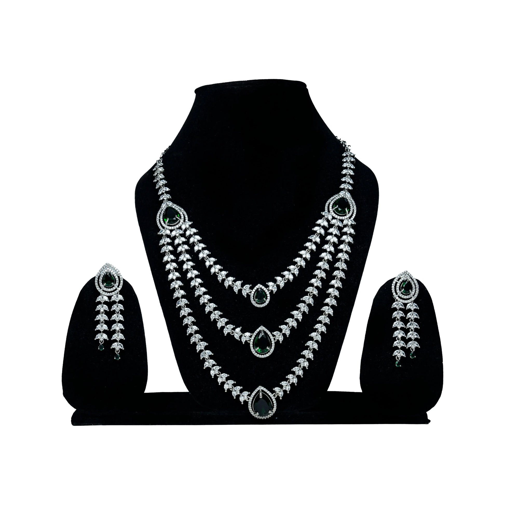 Triple Layer Green Stone AD Necklace