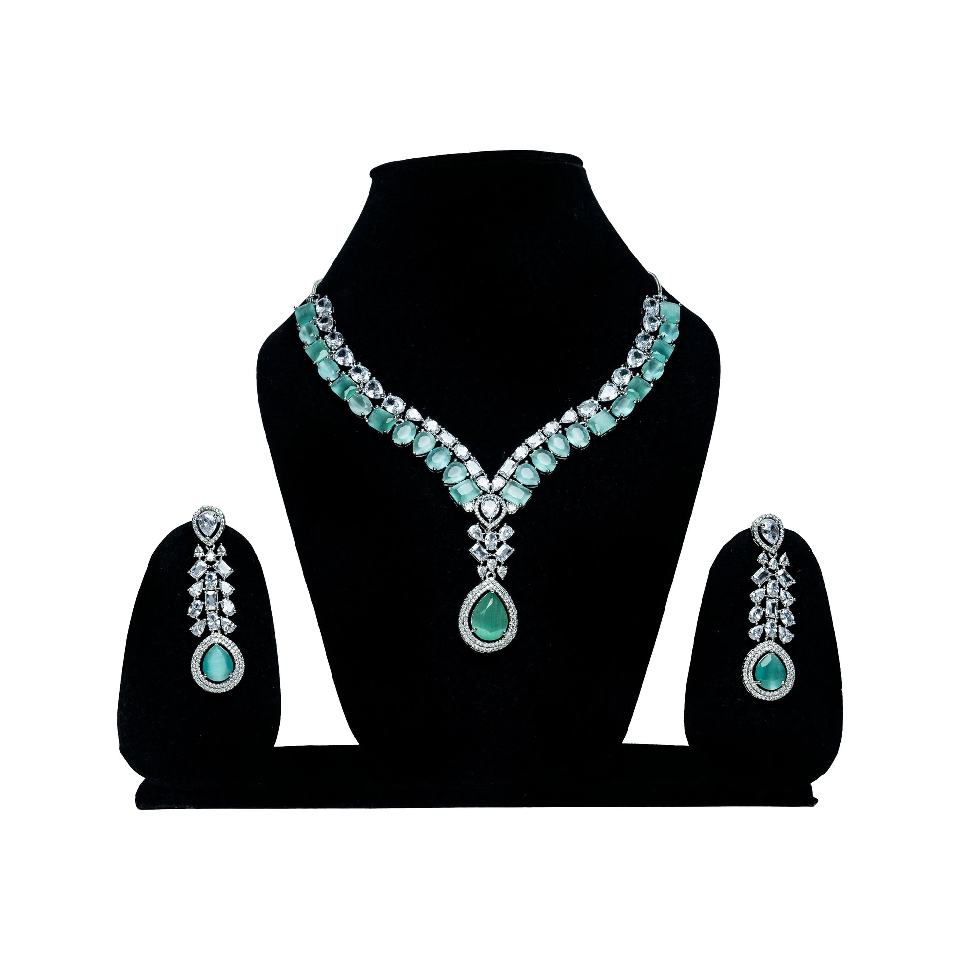 Dazzling V-Shape Green American Diamond Necklace