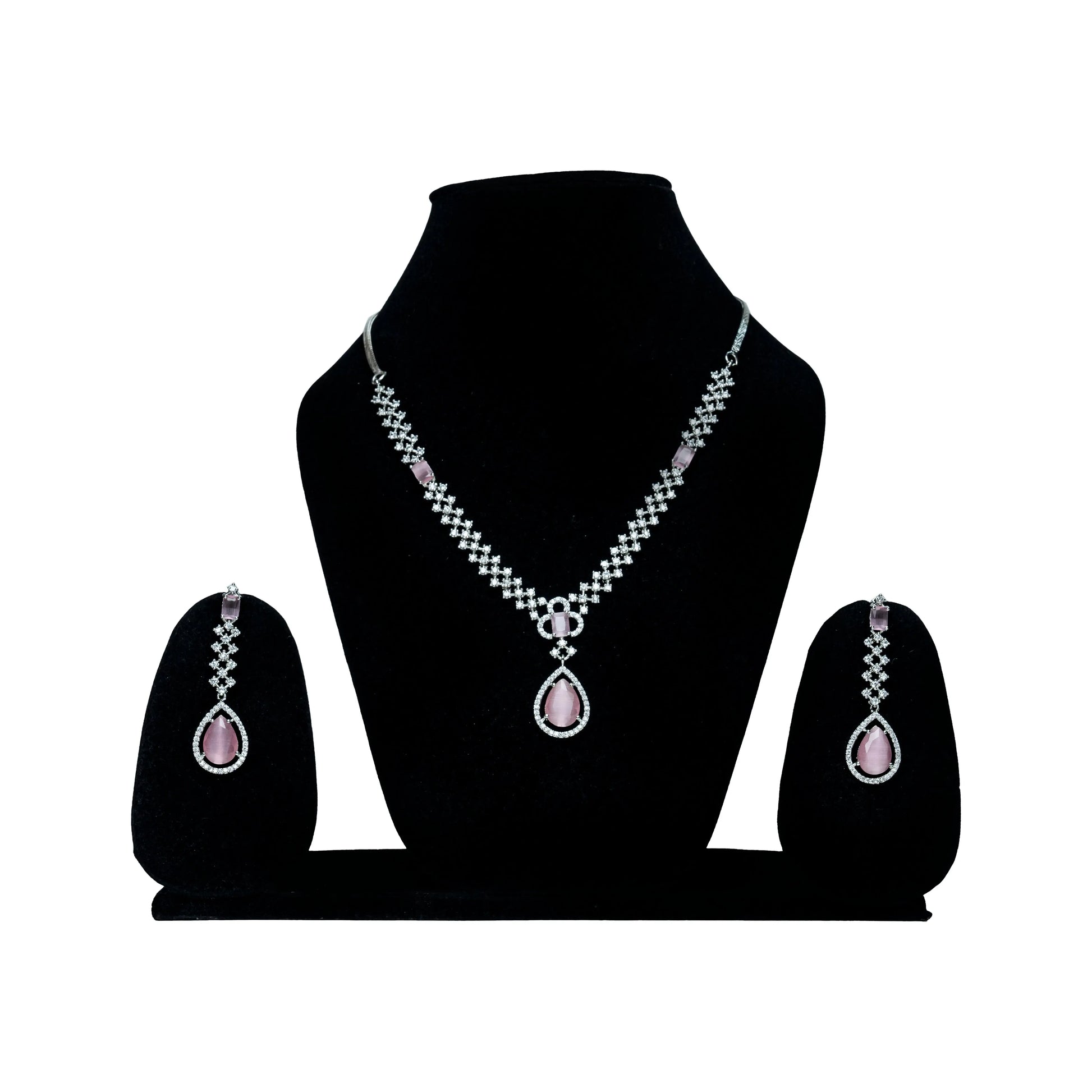 Pink Drop Stones and Earrings AD Necklace Set