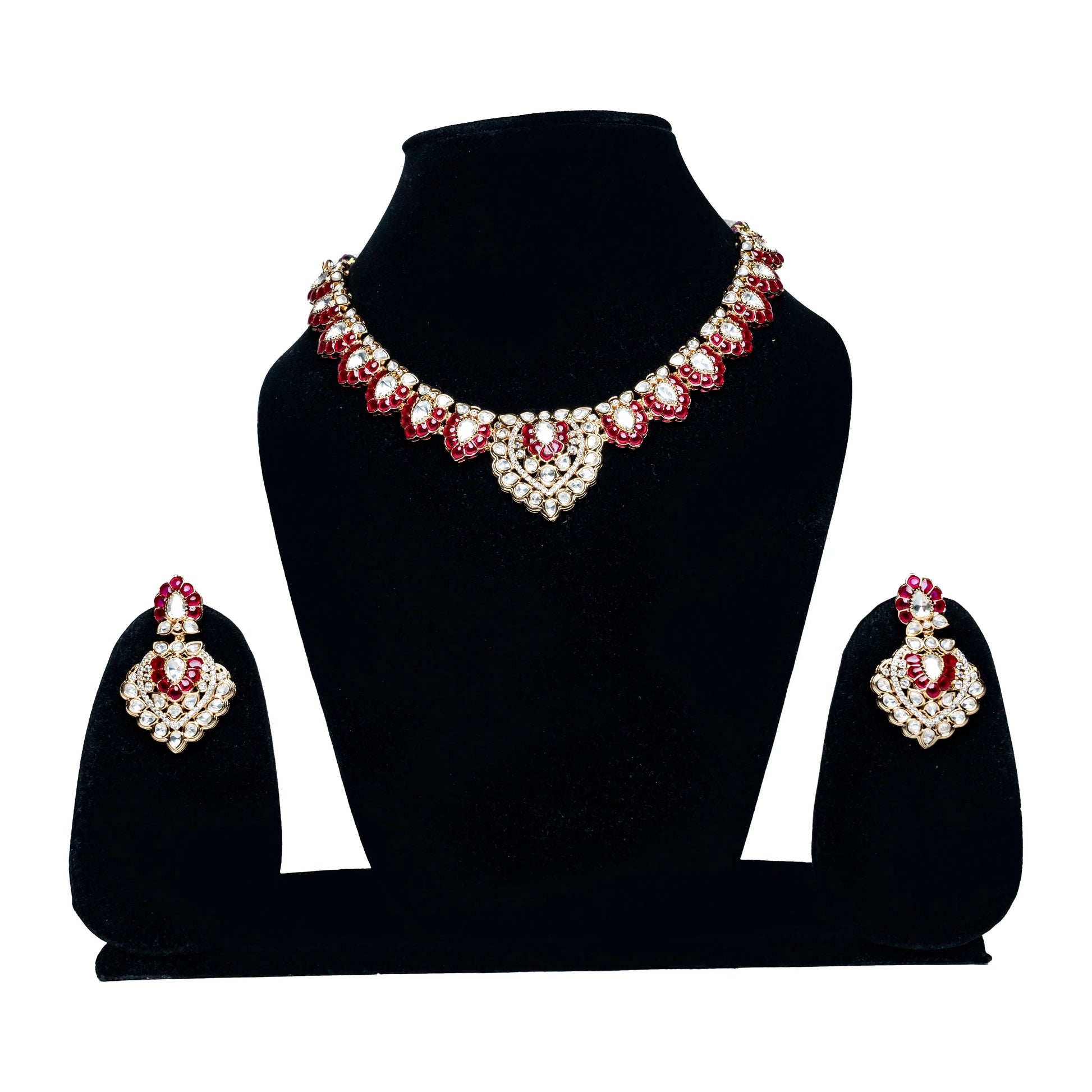Red Bridal Necklace Set with Earrings for Wedding