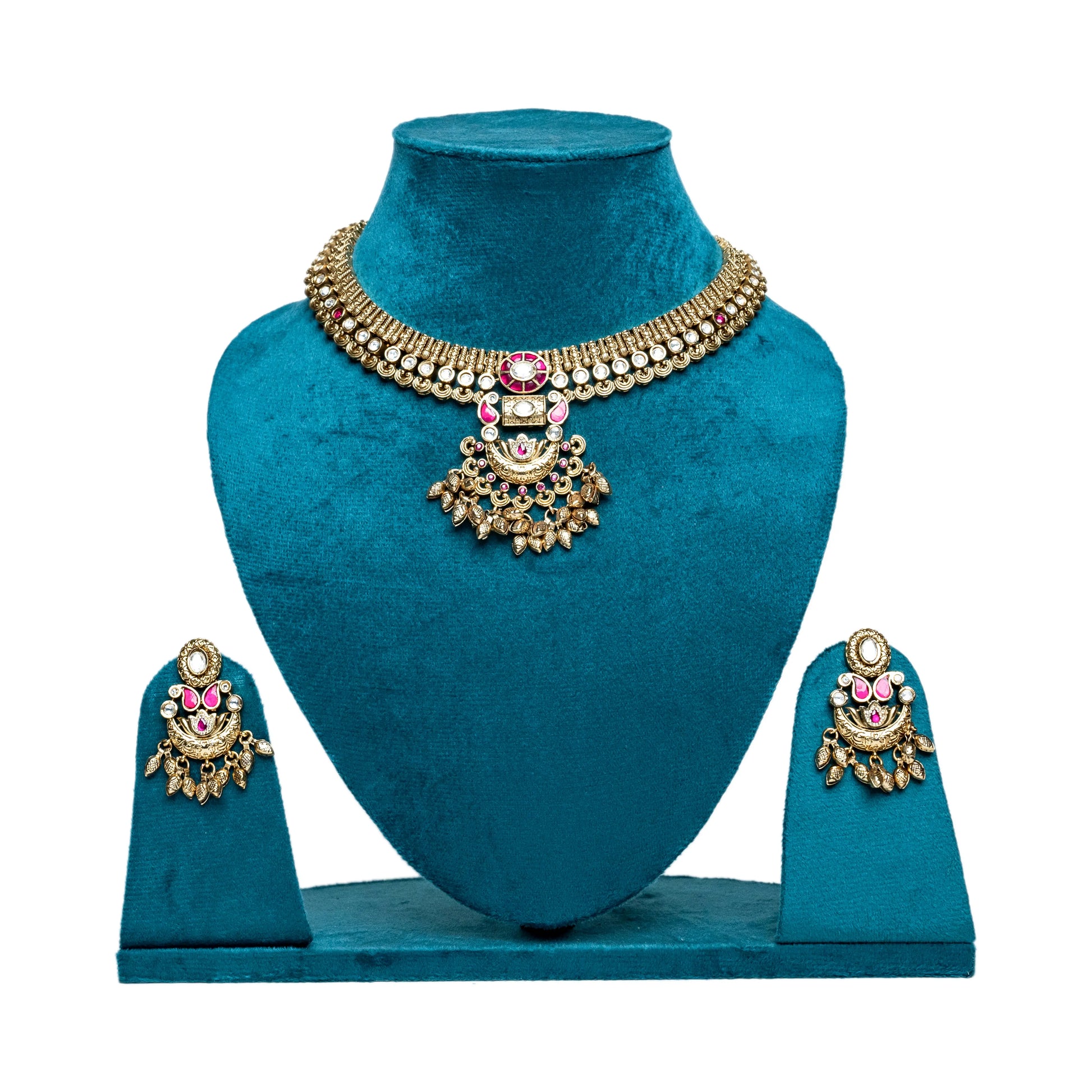 Royal Pink & Green Kundan Choker Necklace Set