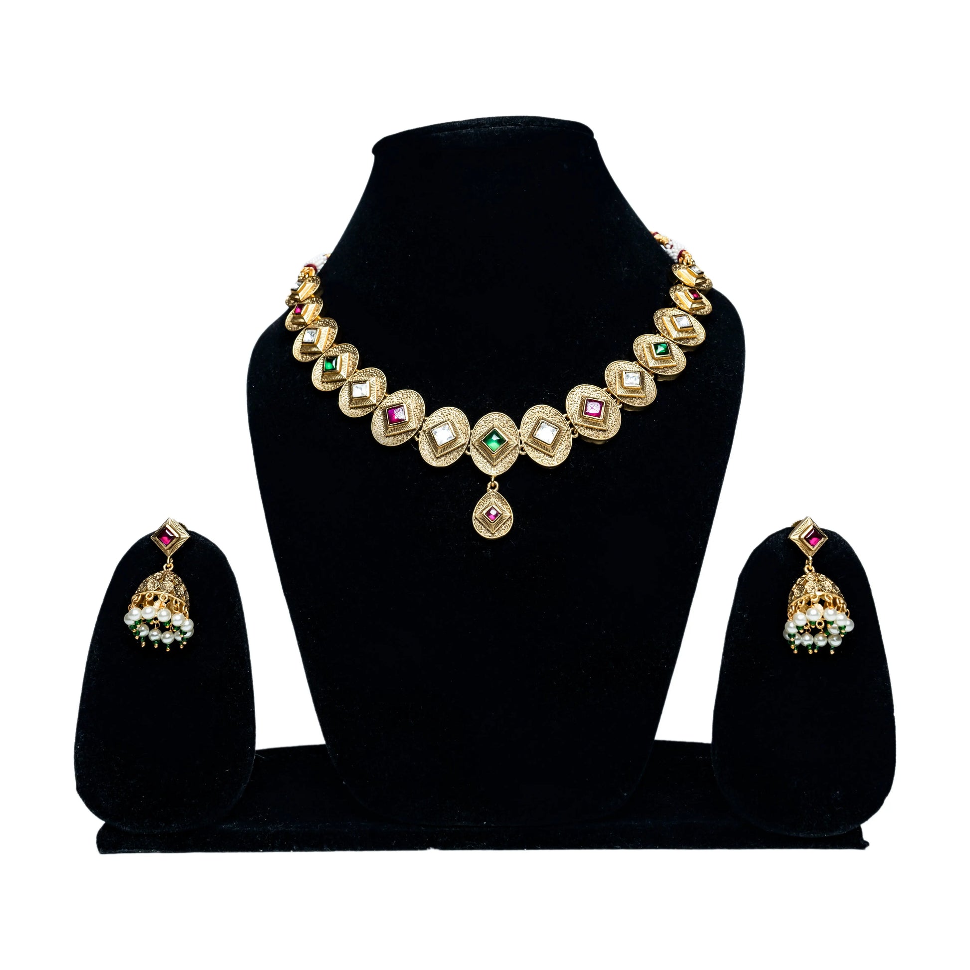 Colorful Stones and Pearl Kundan Choker Set