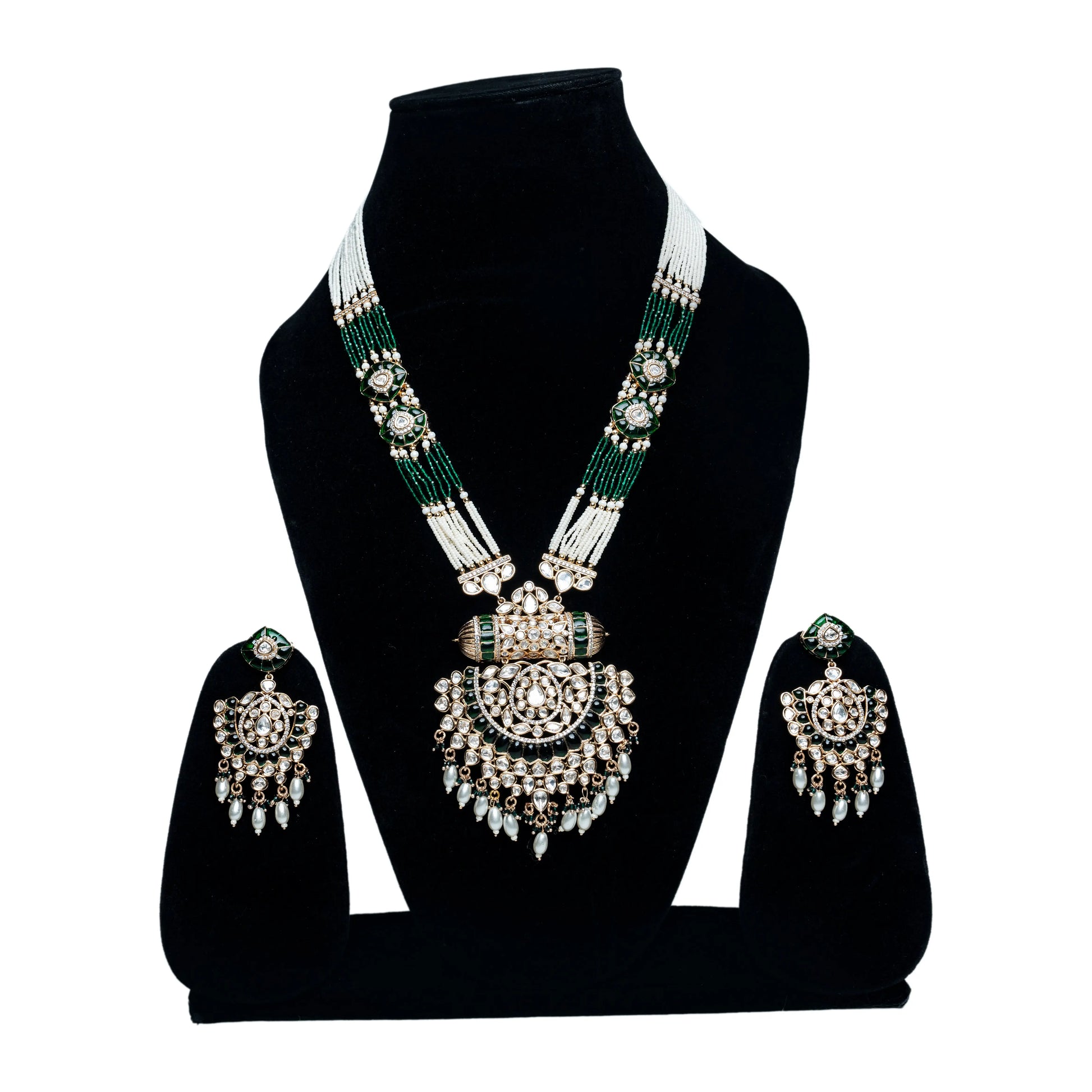 Antique Green Beaded Chand Pendant Necklace Set