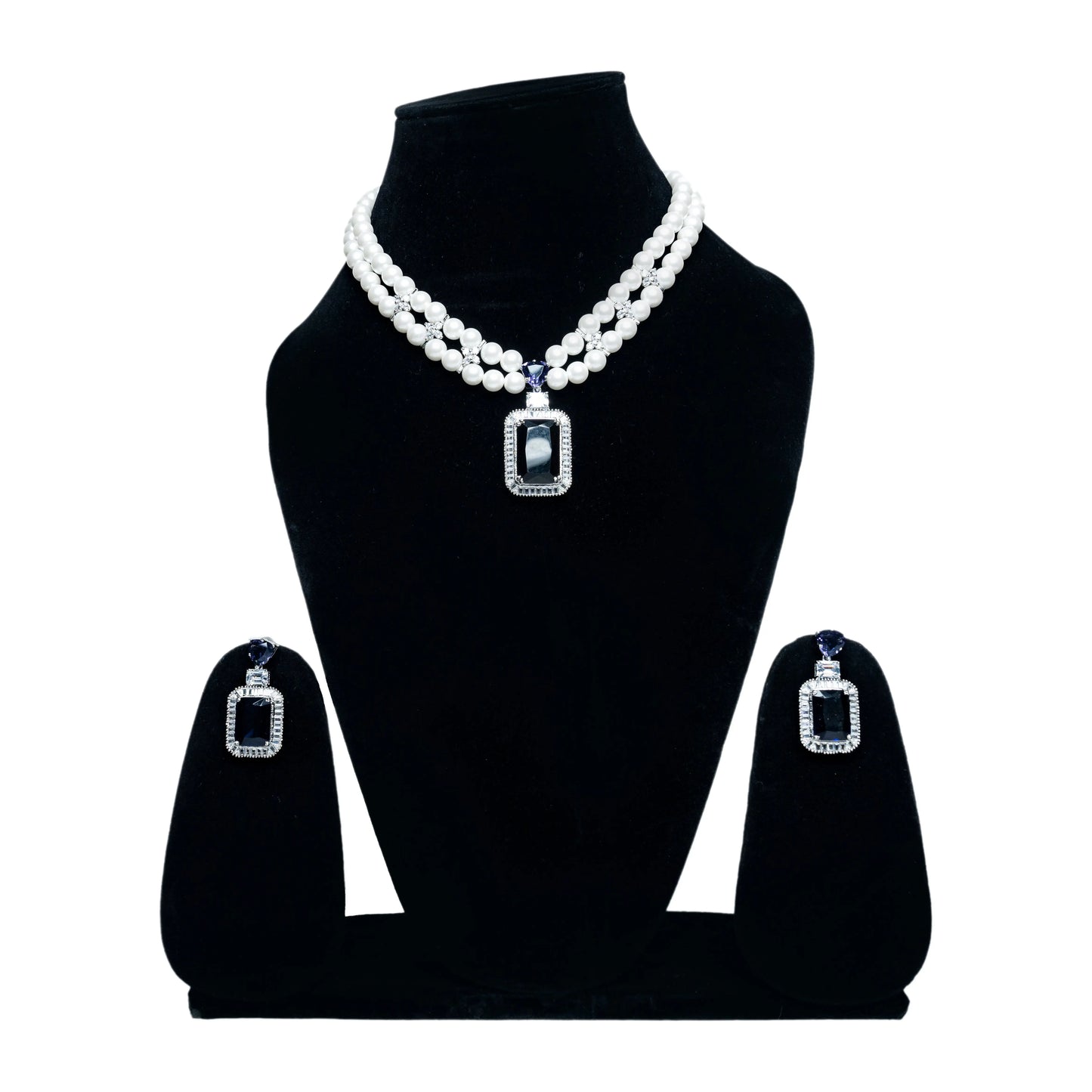 Blue Stone Pendant Kundan and Pearl Choker Necklace Set