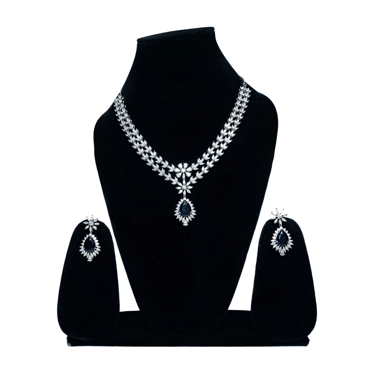 Silver Finish Blue Kundan Jewellery Set