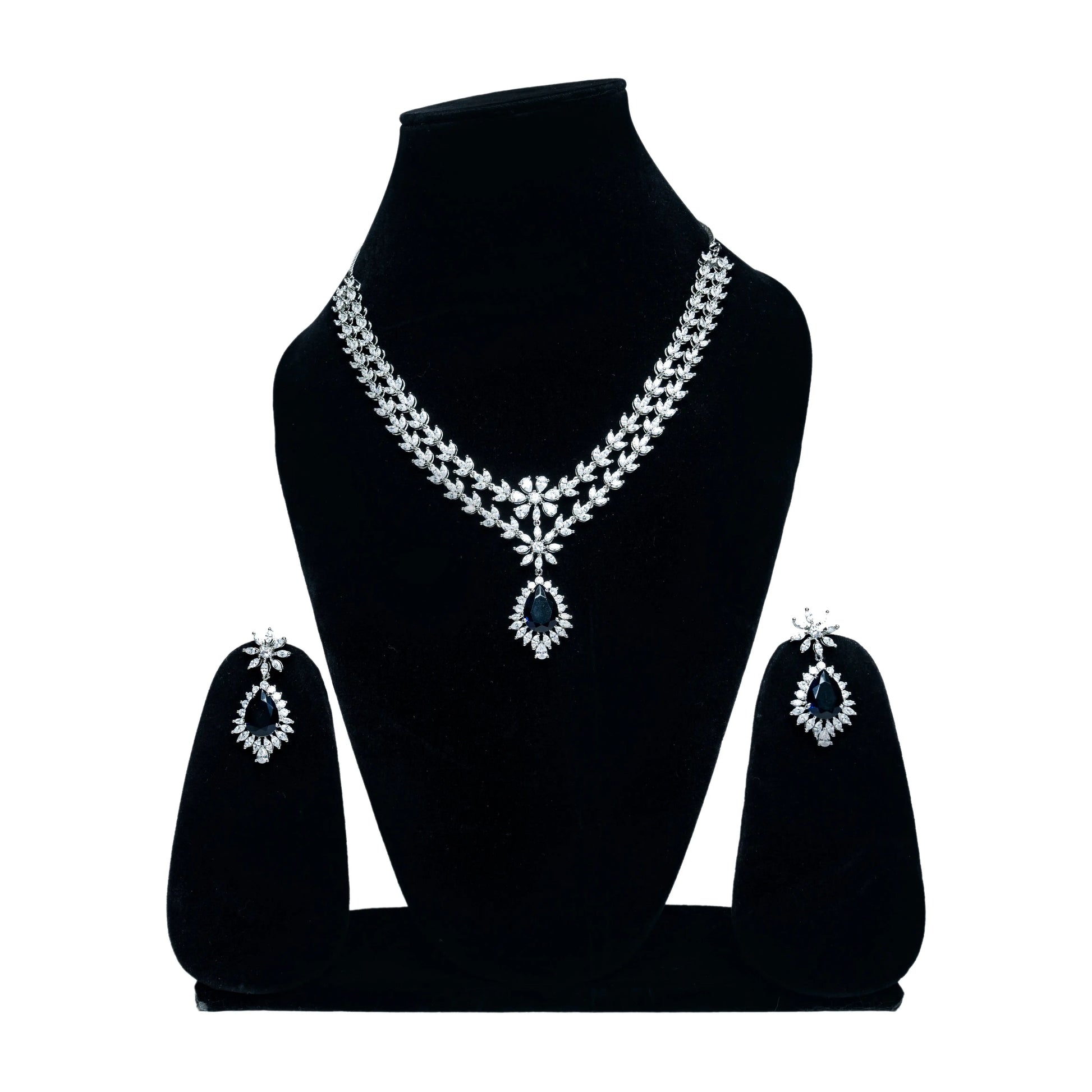 Silver Finish Blue Kundan Jewellery Set