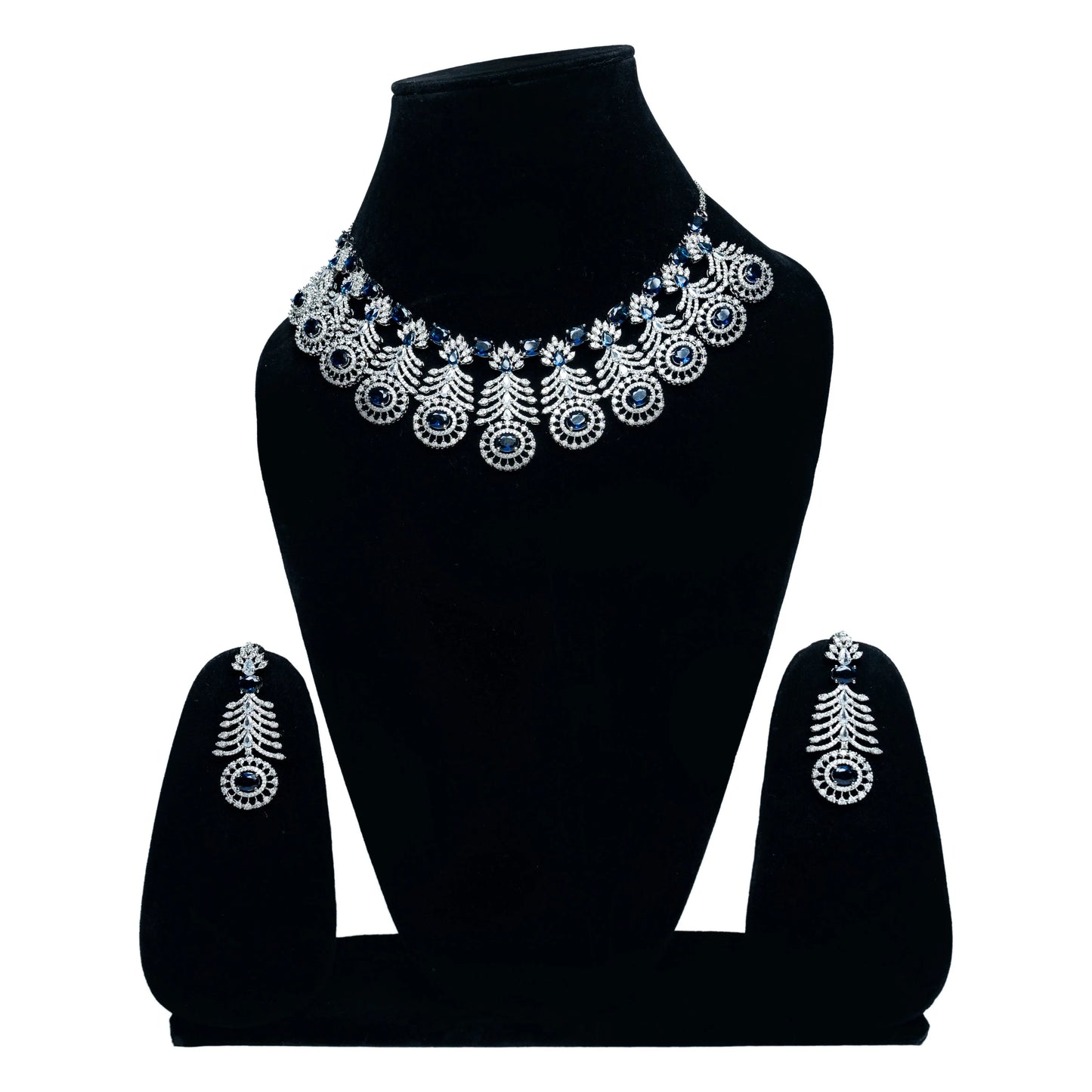 Silver Finish Blue Kundan Jewellery Set