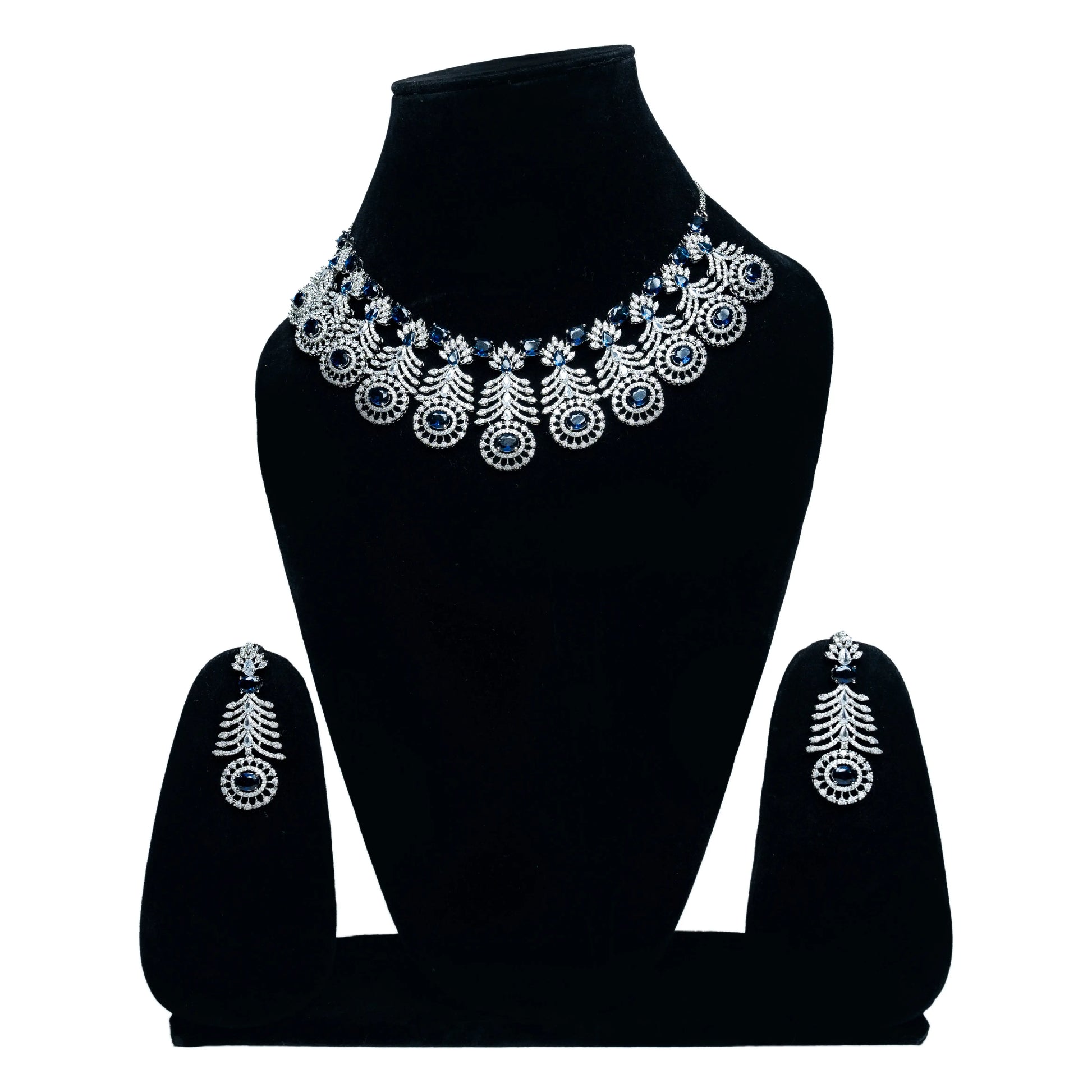 Silver Finish Blue Kundan Jewellery Set