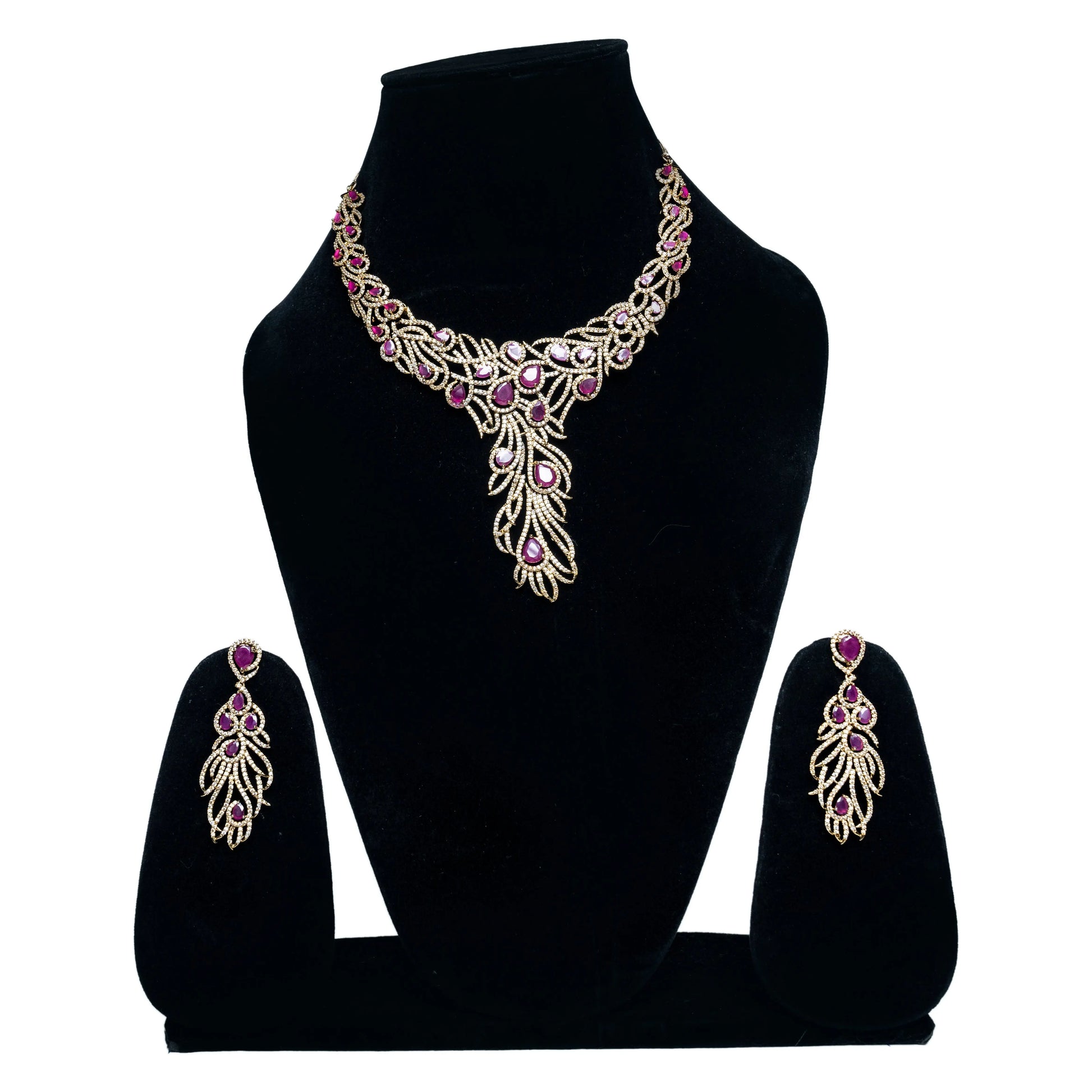 Pink Stones and Earrings AD Necklace Set