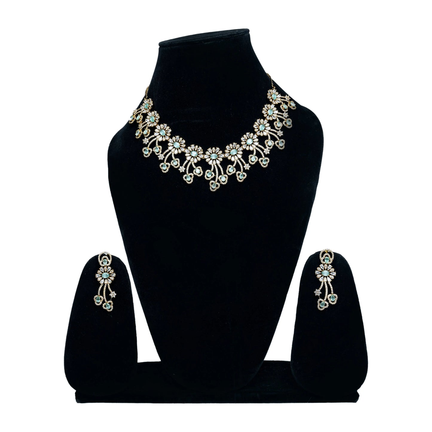Silver Floral AD Design Artificial Necklace Set