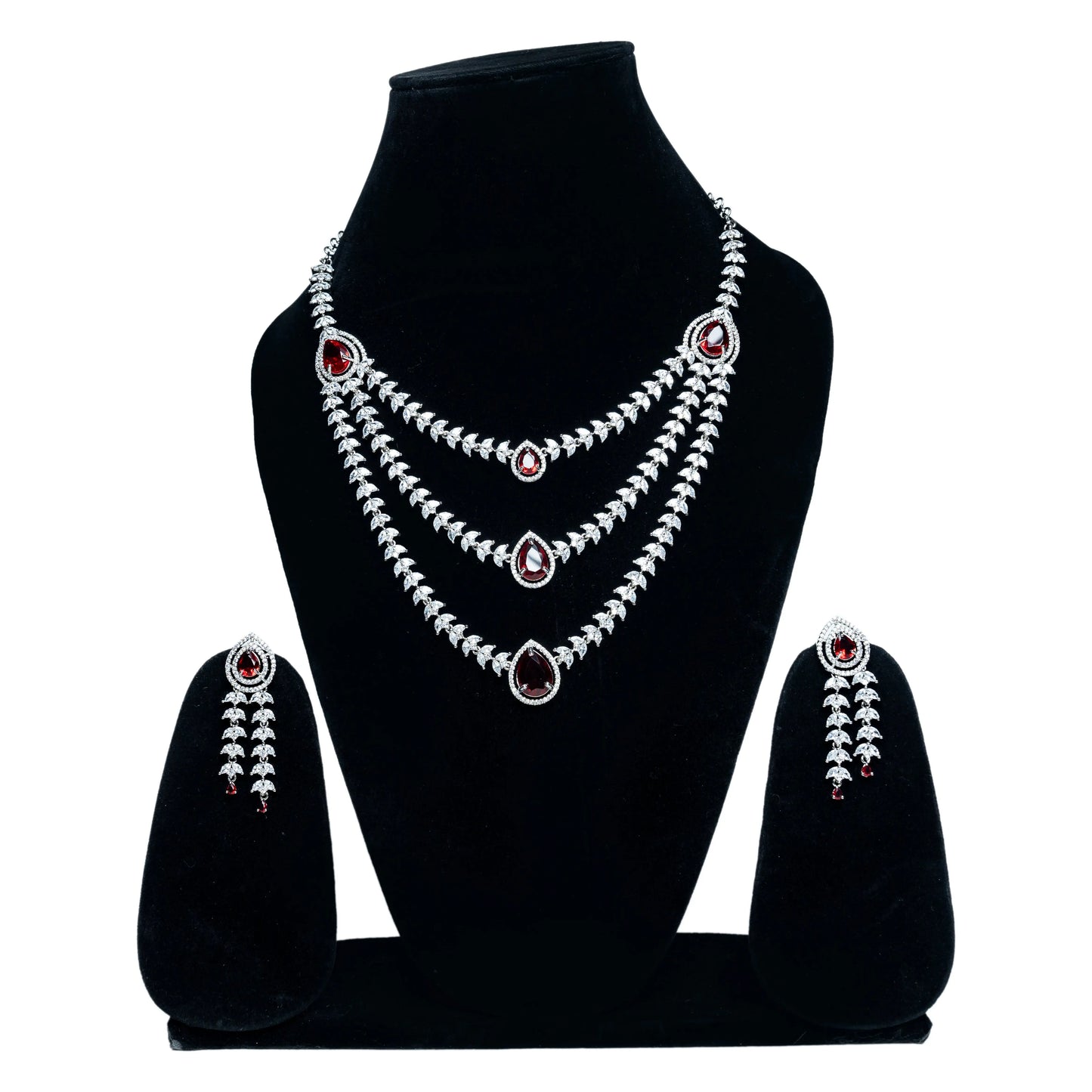 Red Layered Necklace Set