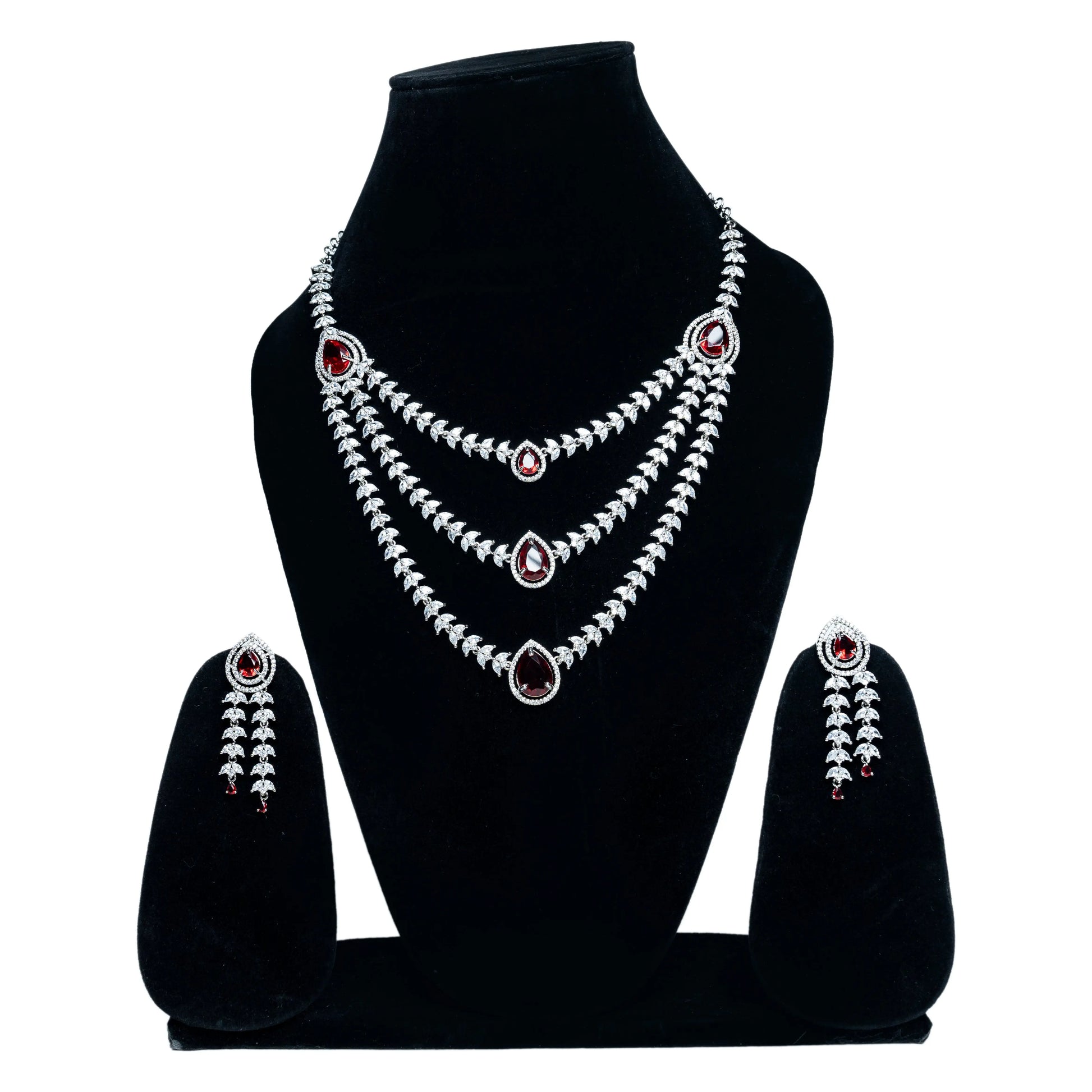 Red Layered Necklace Set