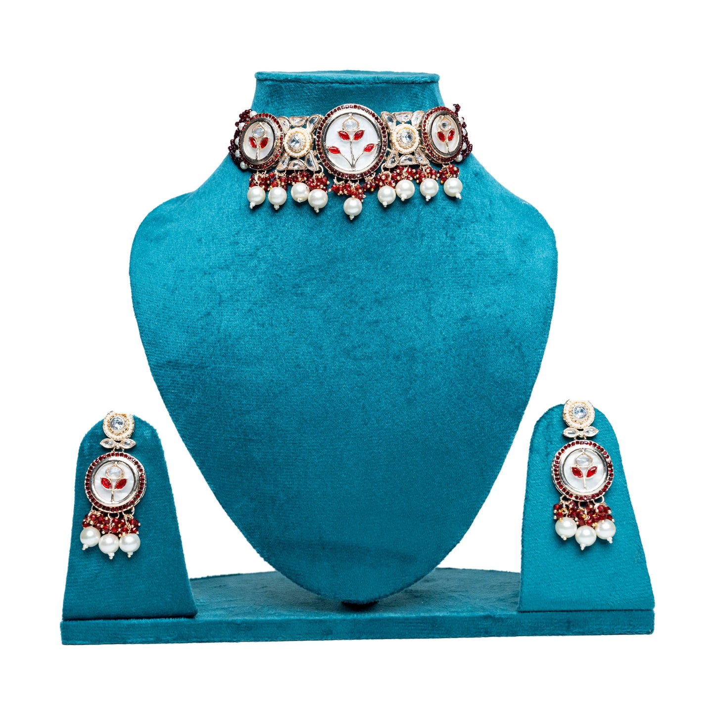 Red Enamel Floral Choker Set
