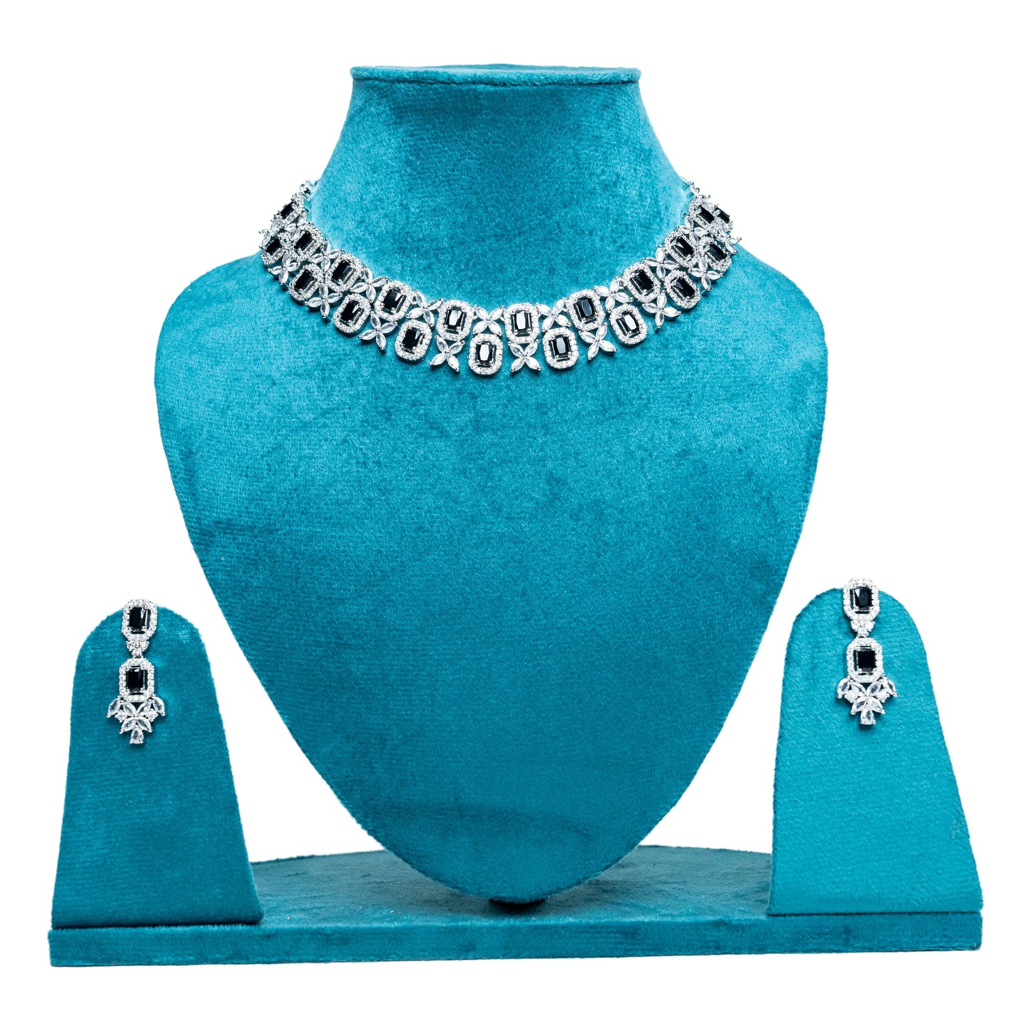 Ruby Necklace Set – Oxidised Silver Choker with Earrings