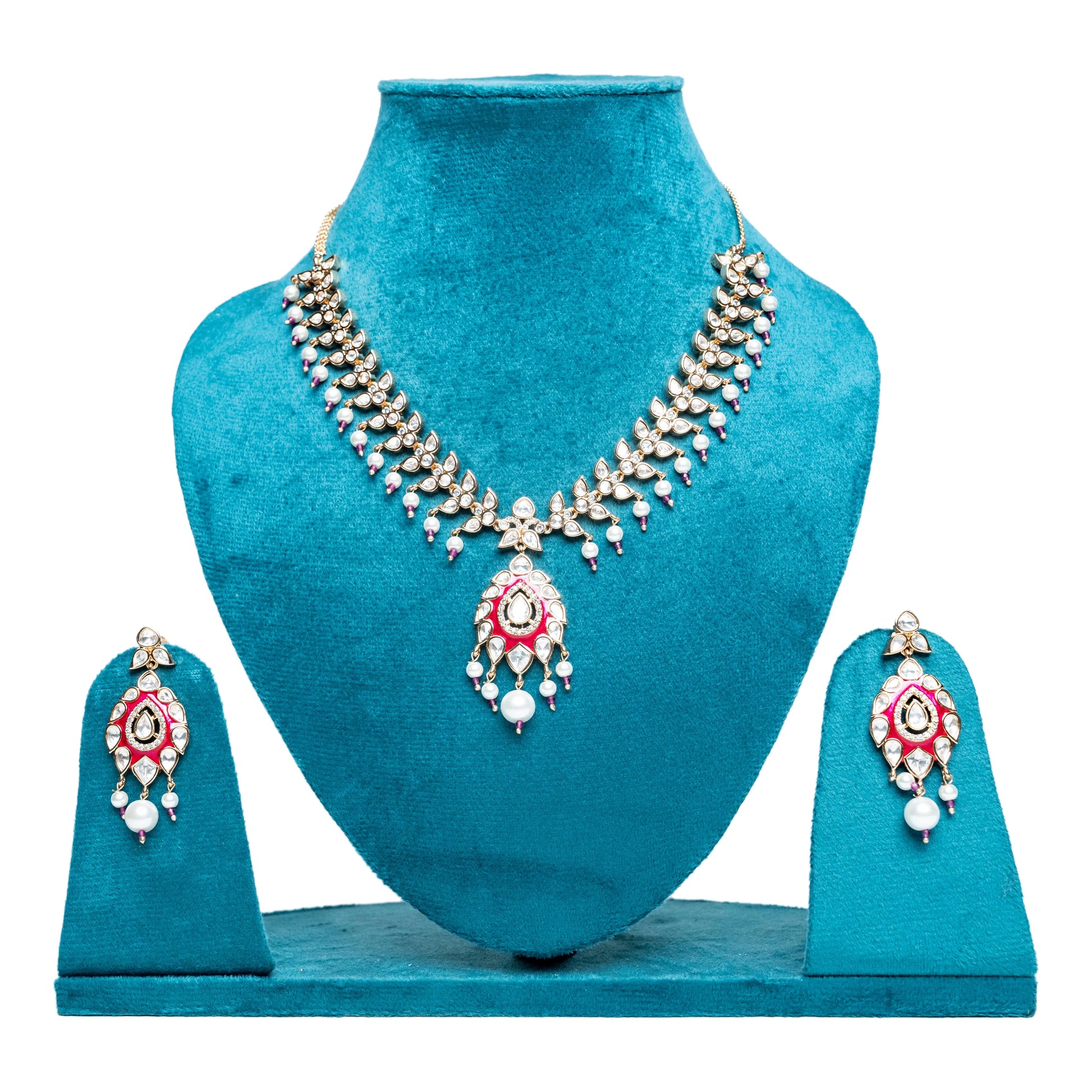 Elegant Red and White Kundan Necklace Set