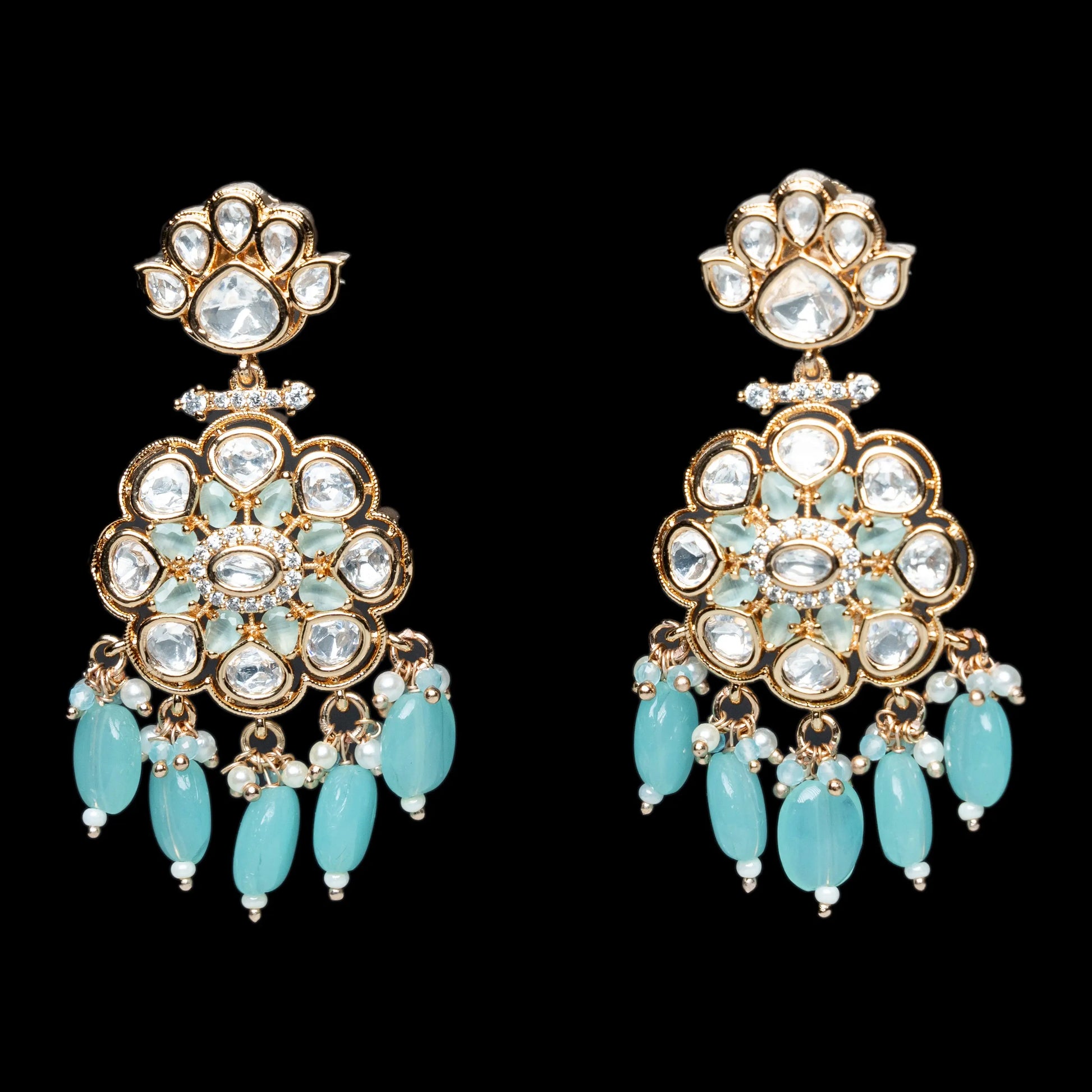 Blue Green Kundan Earrings