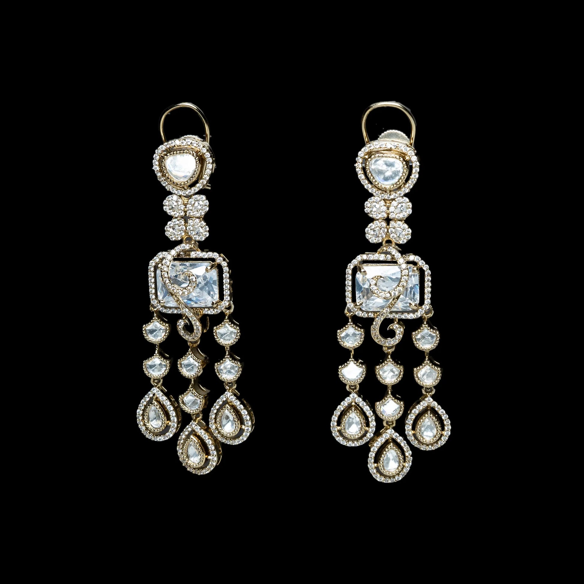 Long Dangling White AD Design Kundan Earrings