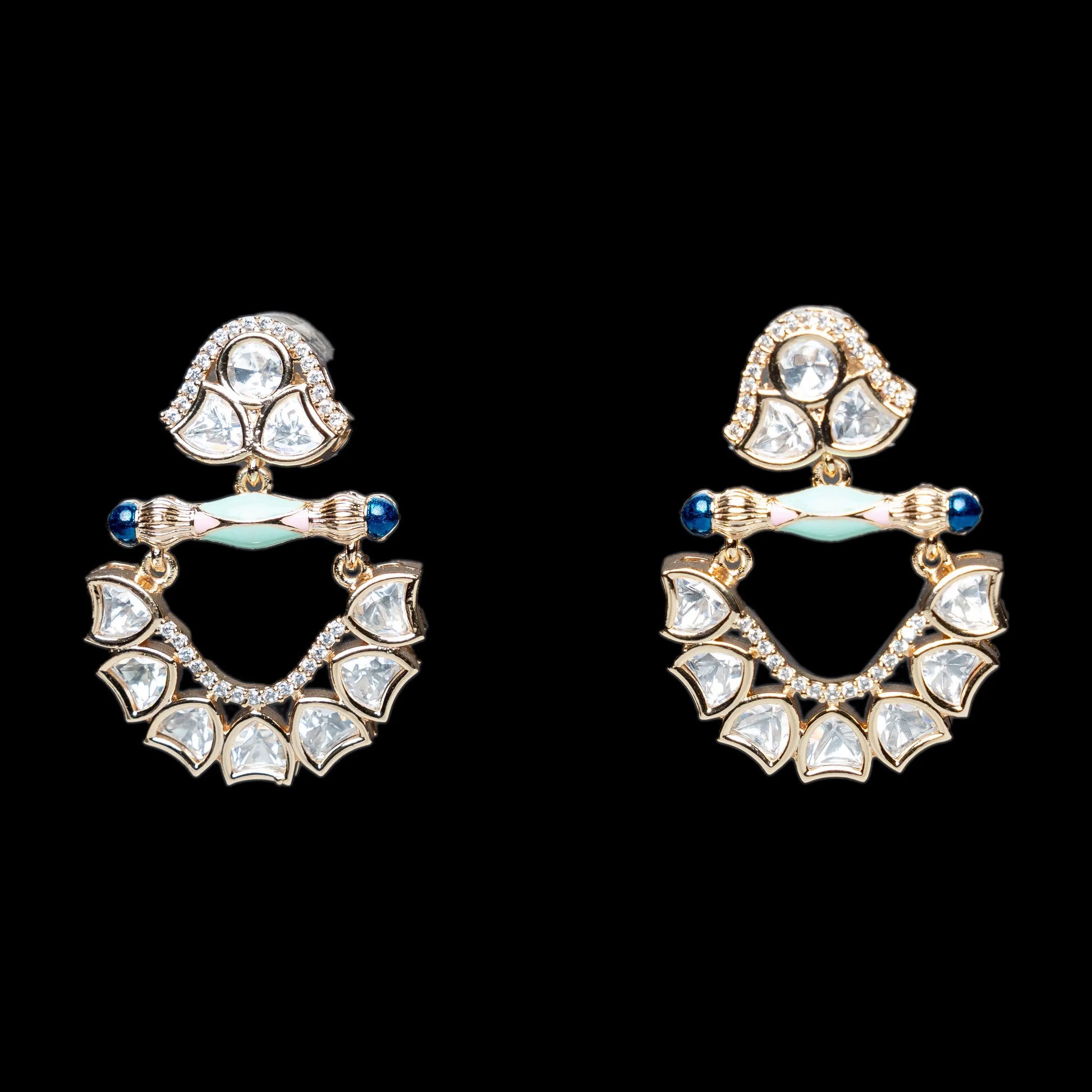 Blue Green Kundan Earrings