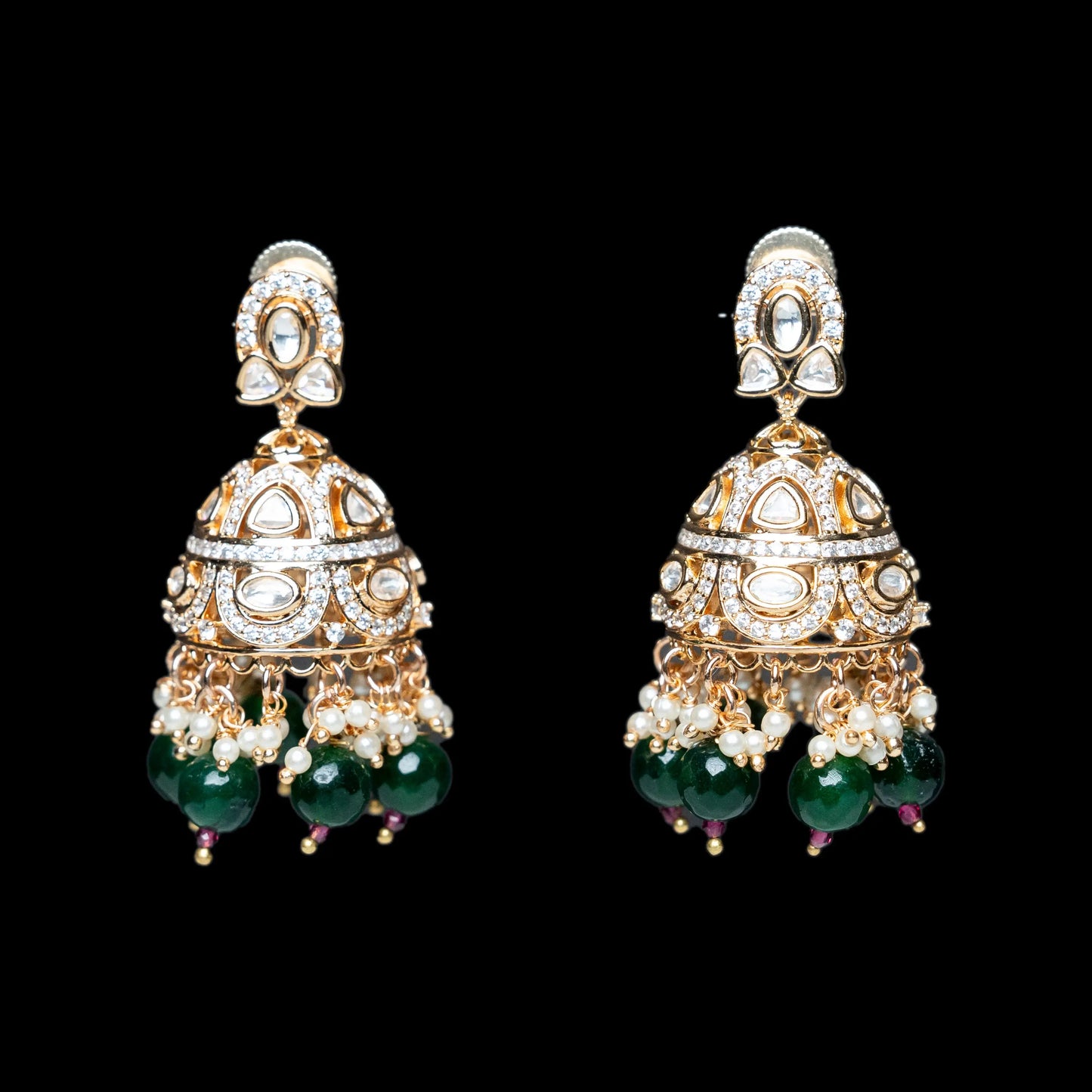 Green Bead Kundan Jhumke