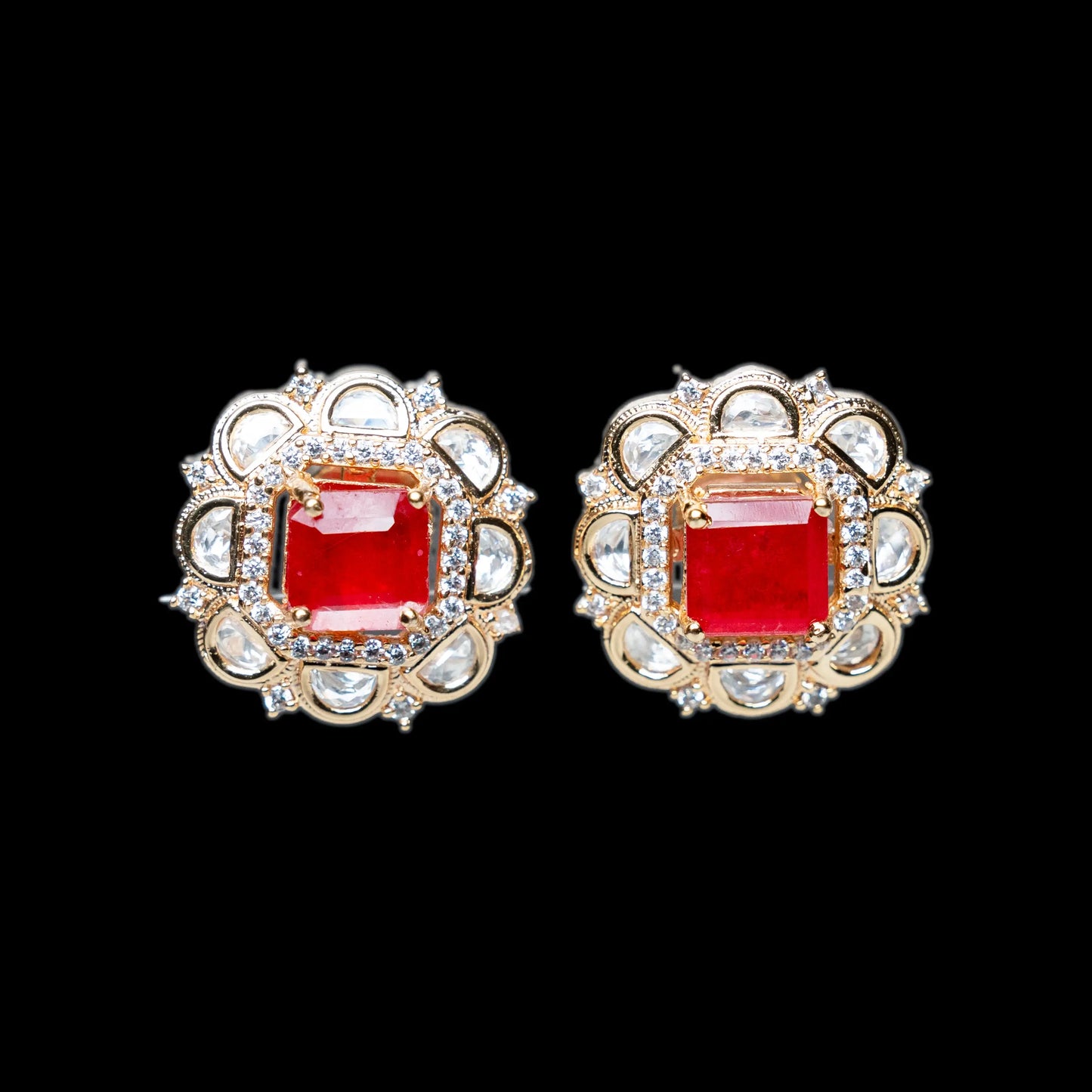 Royal Red Kundan Stud Earrings