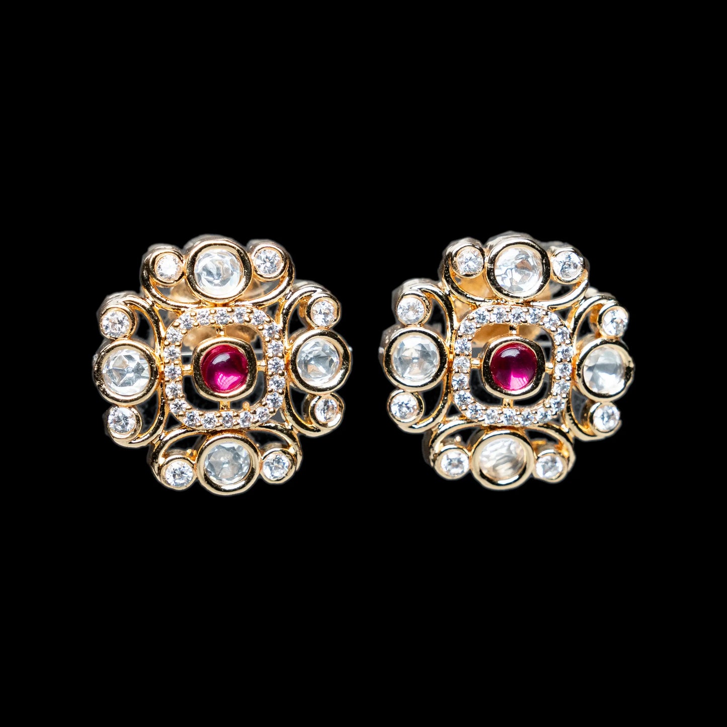 Ruby Polki Square Earrings