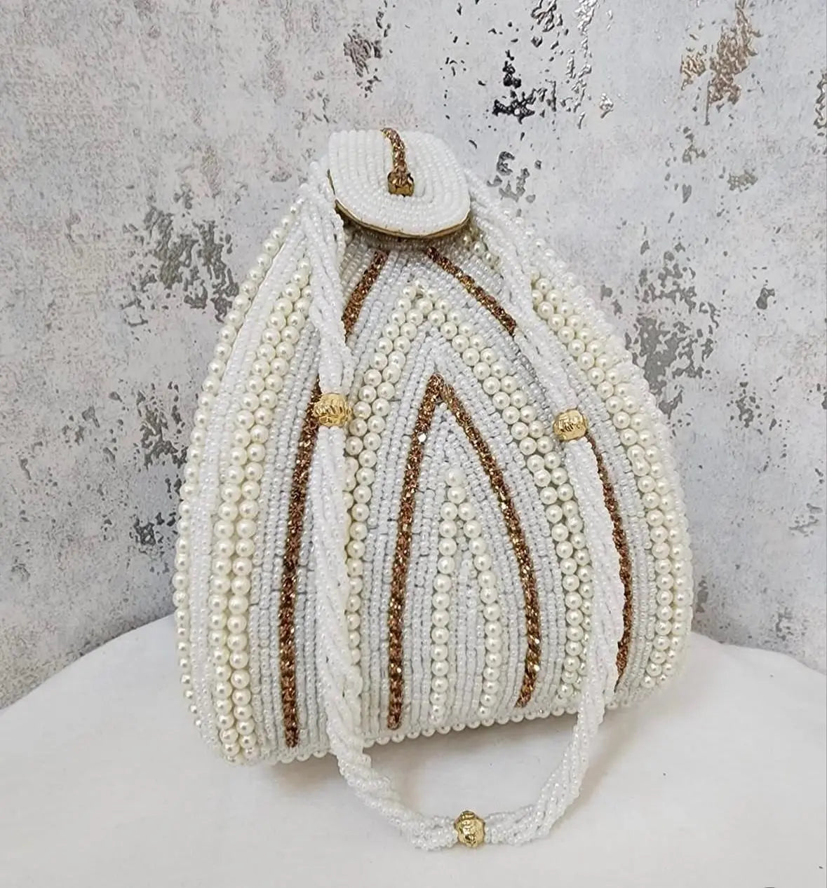 Elegant Potli Party Pearl & Gold Beaded Bag