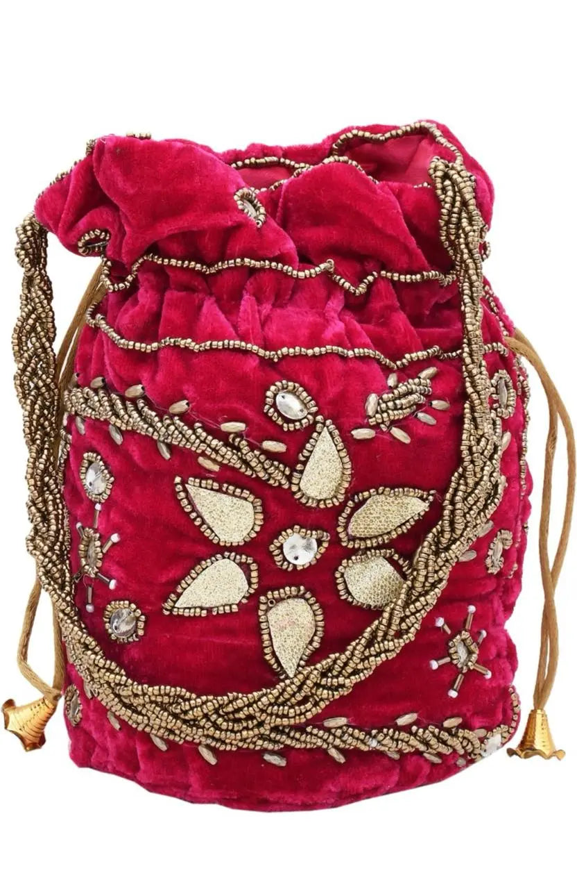 Royal Red Velvet Potli Bag