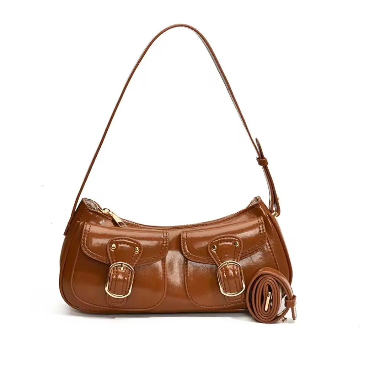 Retro Chic Shoulder Glossy Buckle Bag