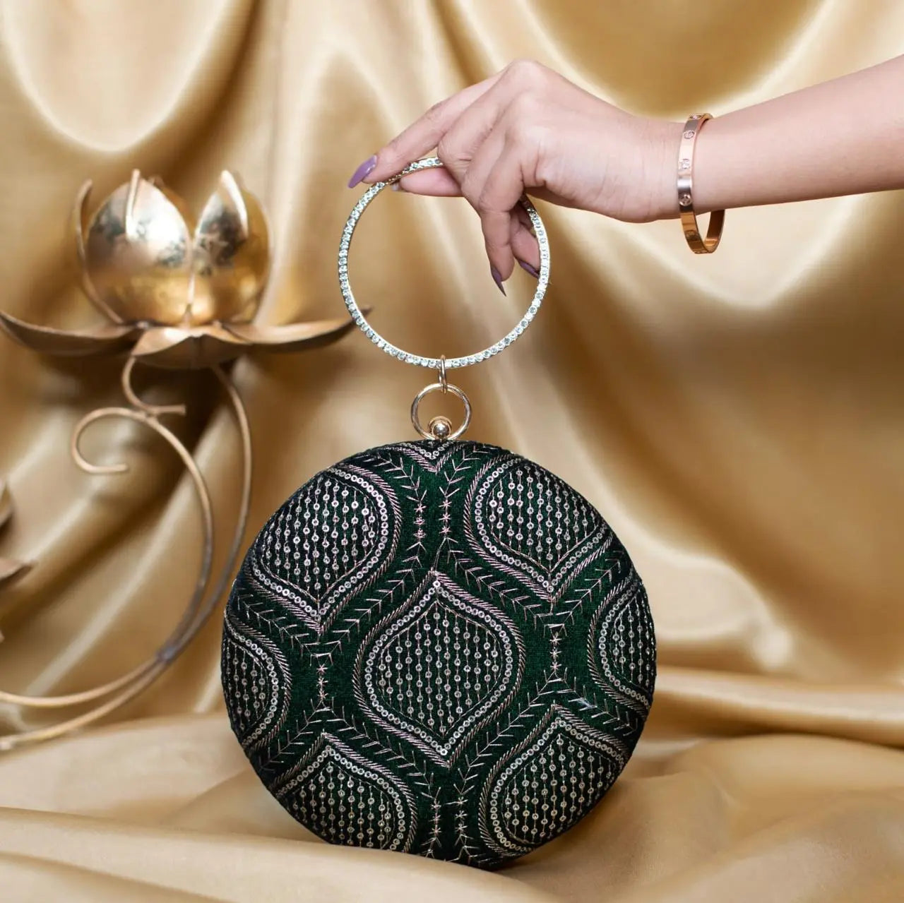 Elegant Embroidered Round Clutch – Bridal Accessories
