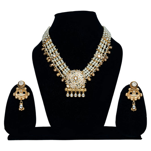 White Pearl Rajwada Kundan Jewelry