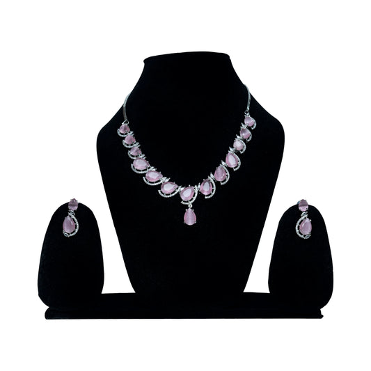 Pink Stone American Diamond Necklace Set
