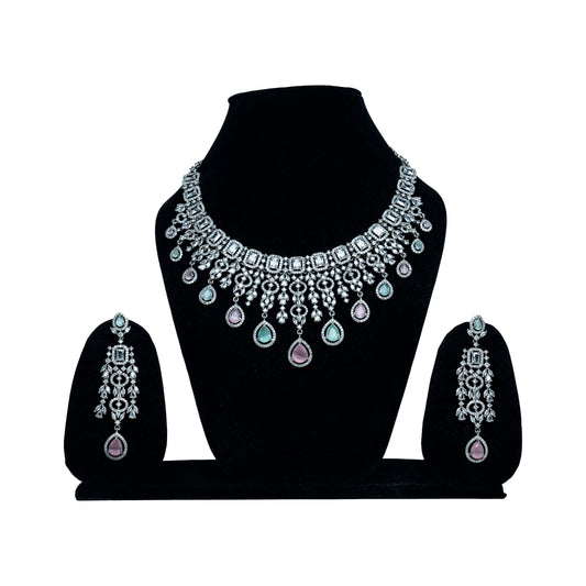 Baby Pink & Green AD Necklace - VERDOT