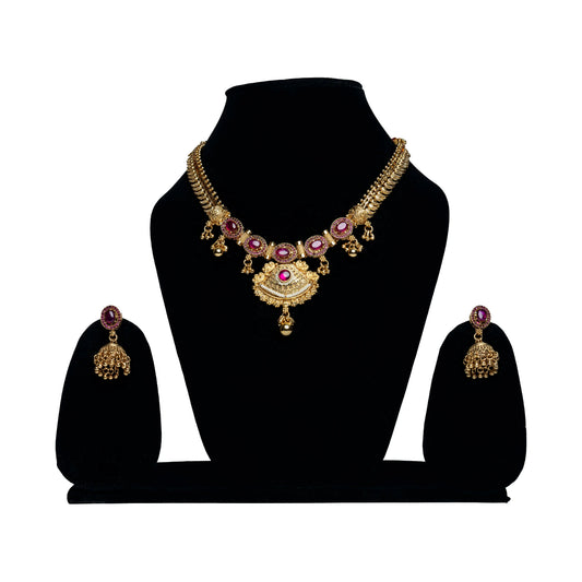Temple Choker Set with Magenta Stones