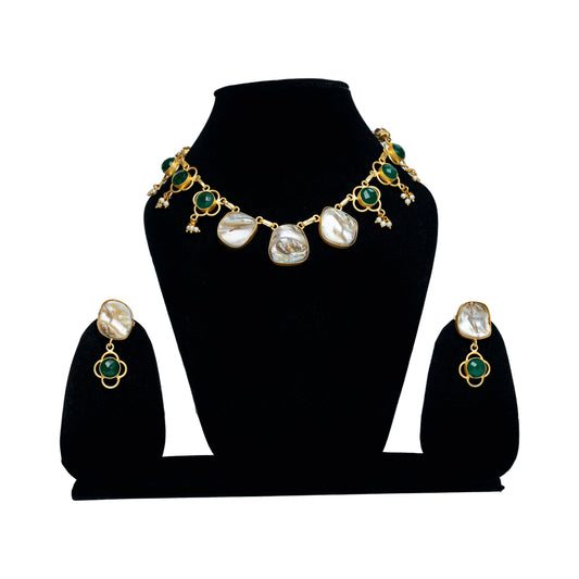 White & Green Beaded Rajwada Necklace - VERDOT