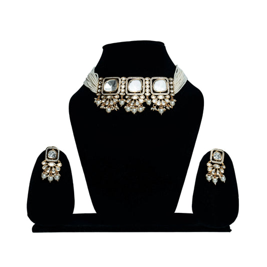 Mirror Reverse AD Choker Set with Earrings