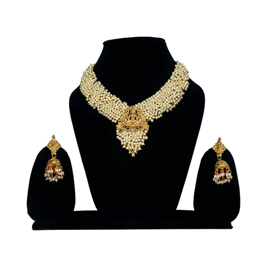Antique Lakshmi Ji White Beads Necklace Set