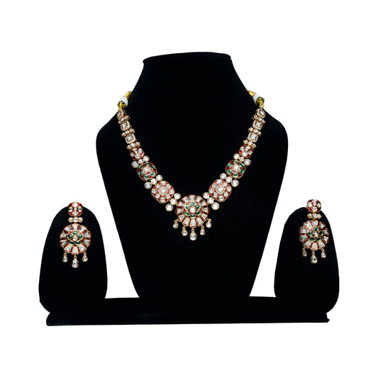 Red&Green Meenakari Kundan Necklace Set