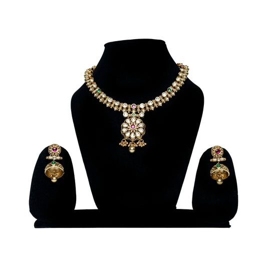 Floral Kundan Necklace Set with Earrings