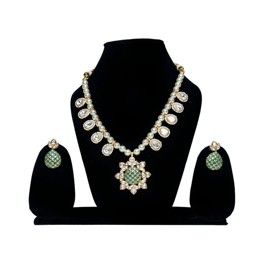 Green Pearl Kundan Necklace Set
