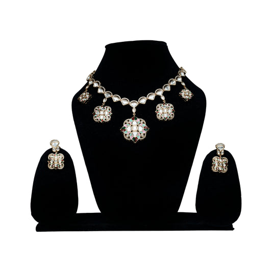 Floral Kundan Pendant Necklace Set